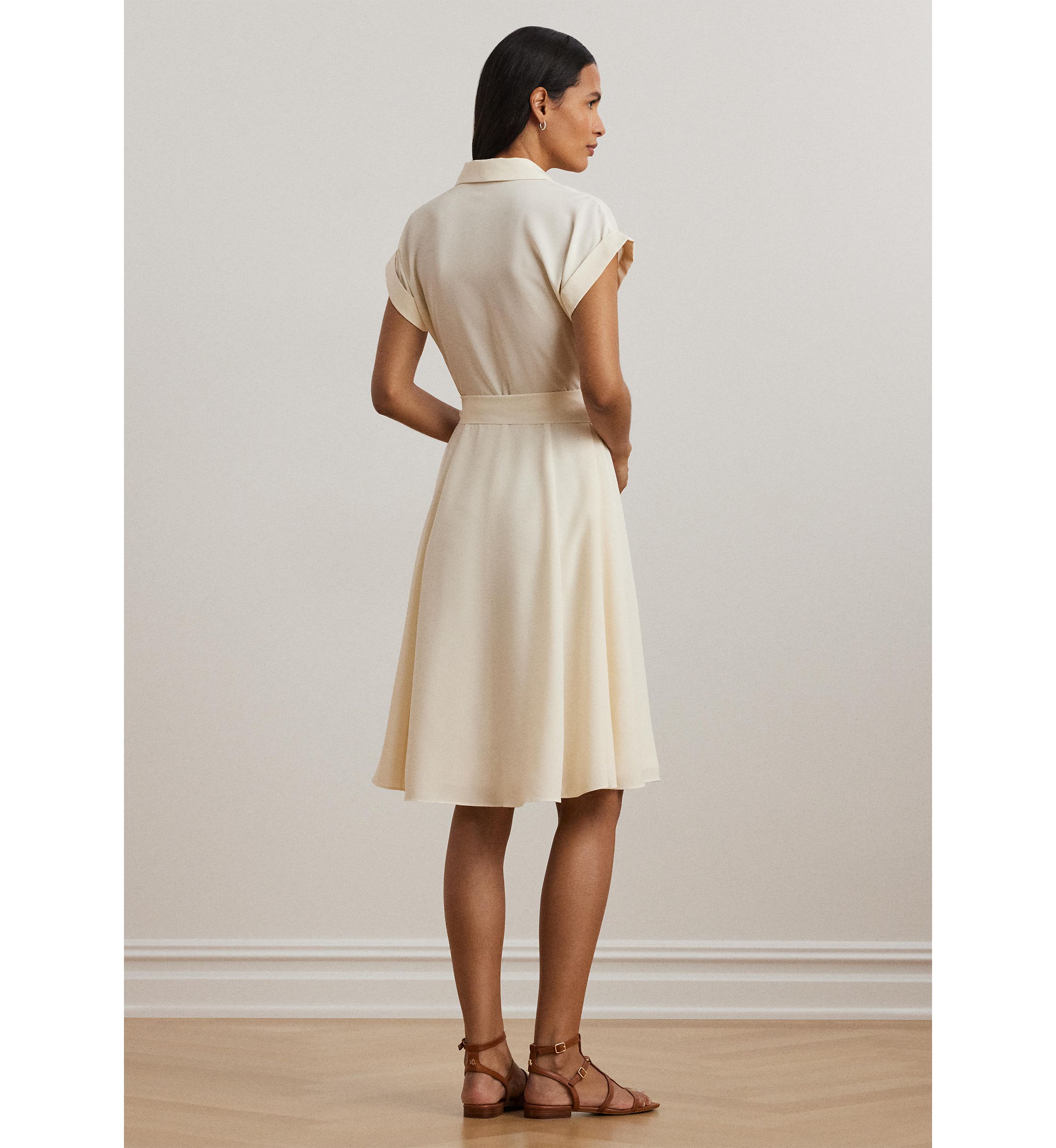 Belted Crepe Pintucked Shirtdress