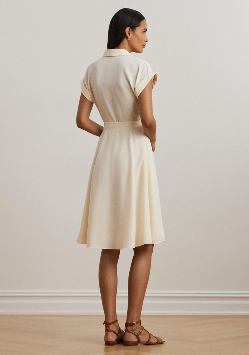Belted Crepe Pintucked Shirtdress