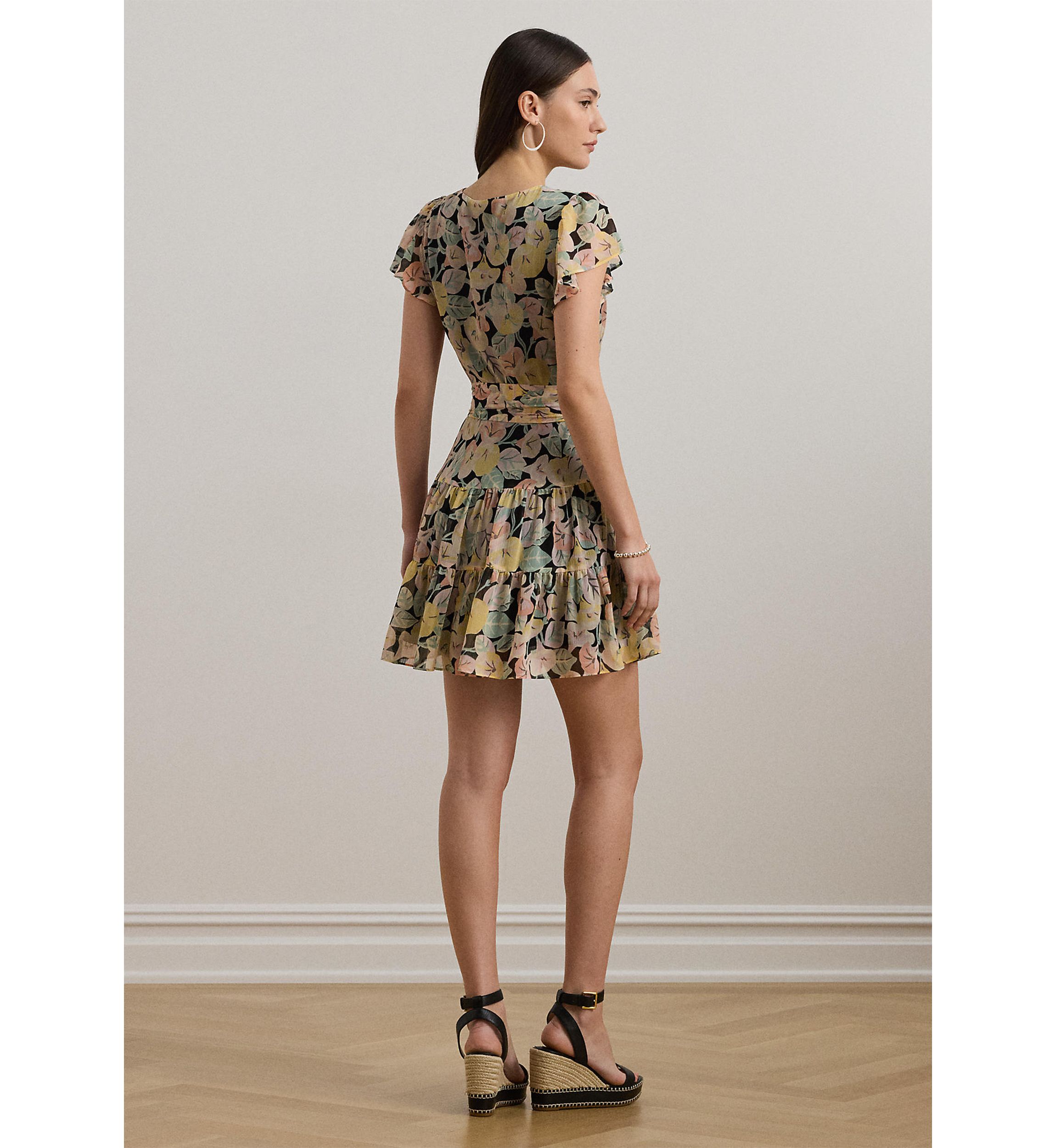 Floral Belted Georgette Tiered Dress