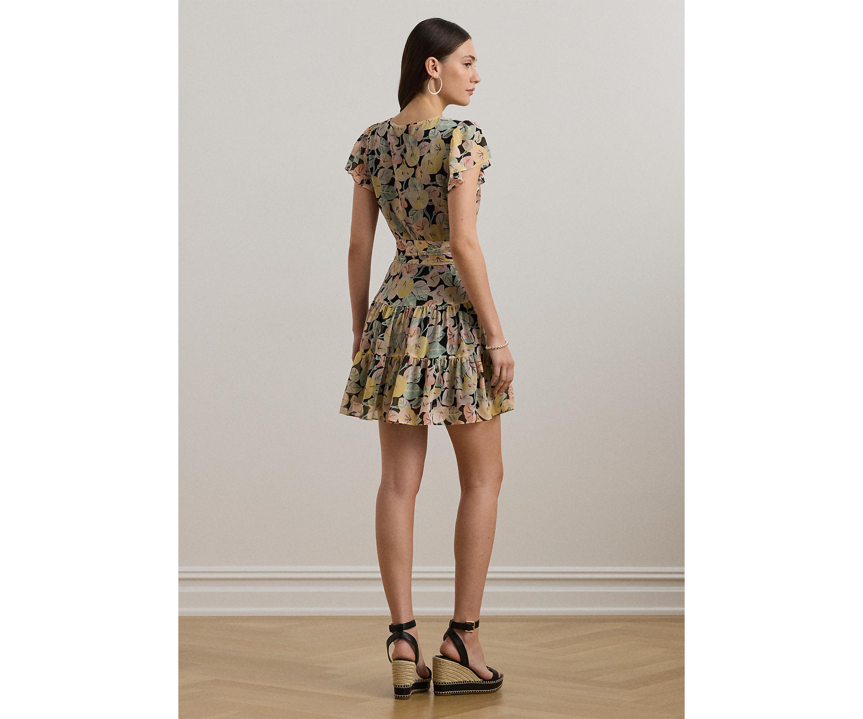 Floral Belted Georgette Tiered Dress