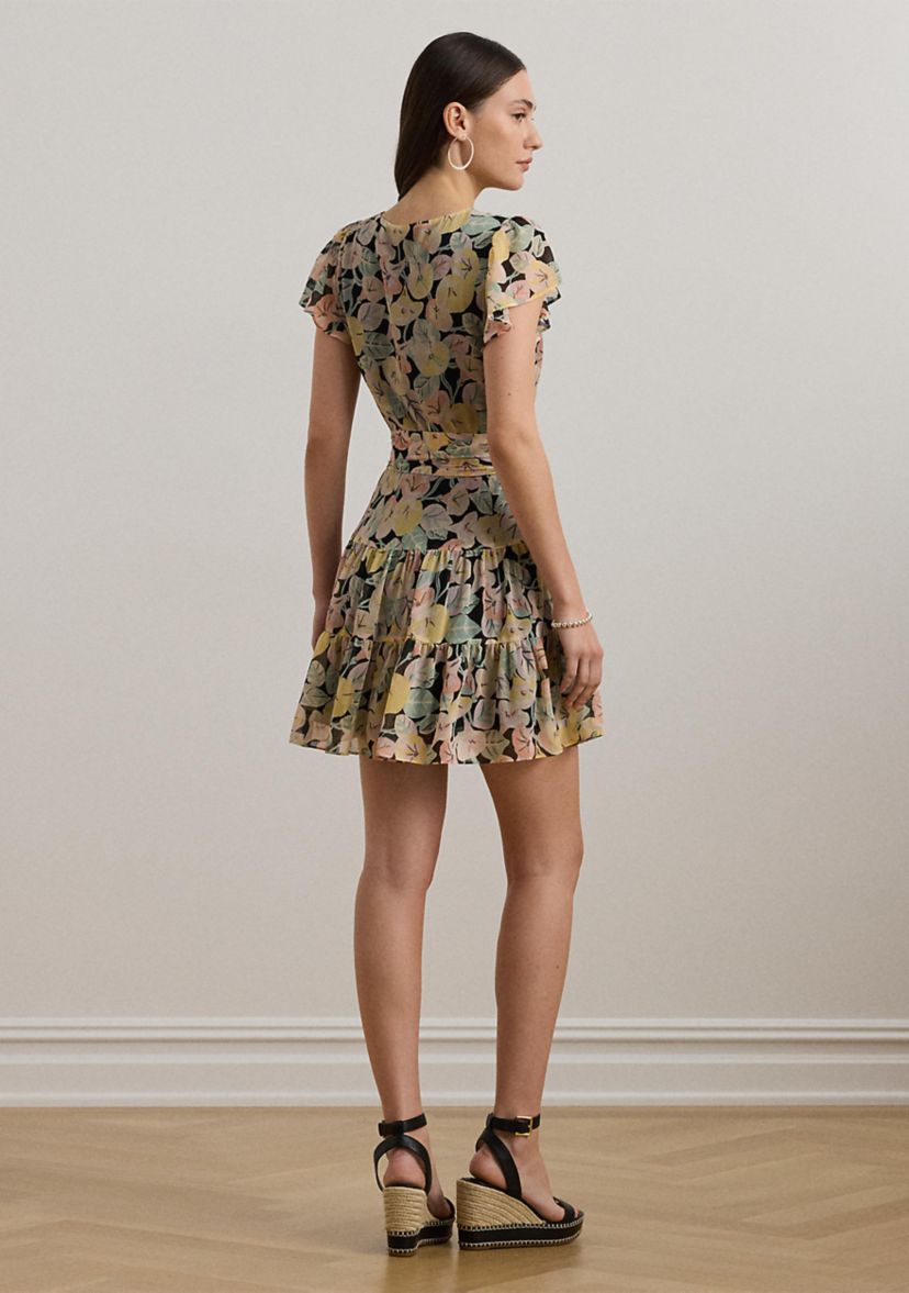 Floral Belted Georgette Tiered Dress