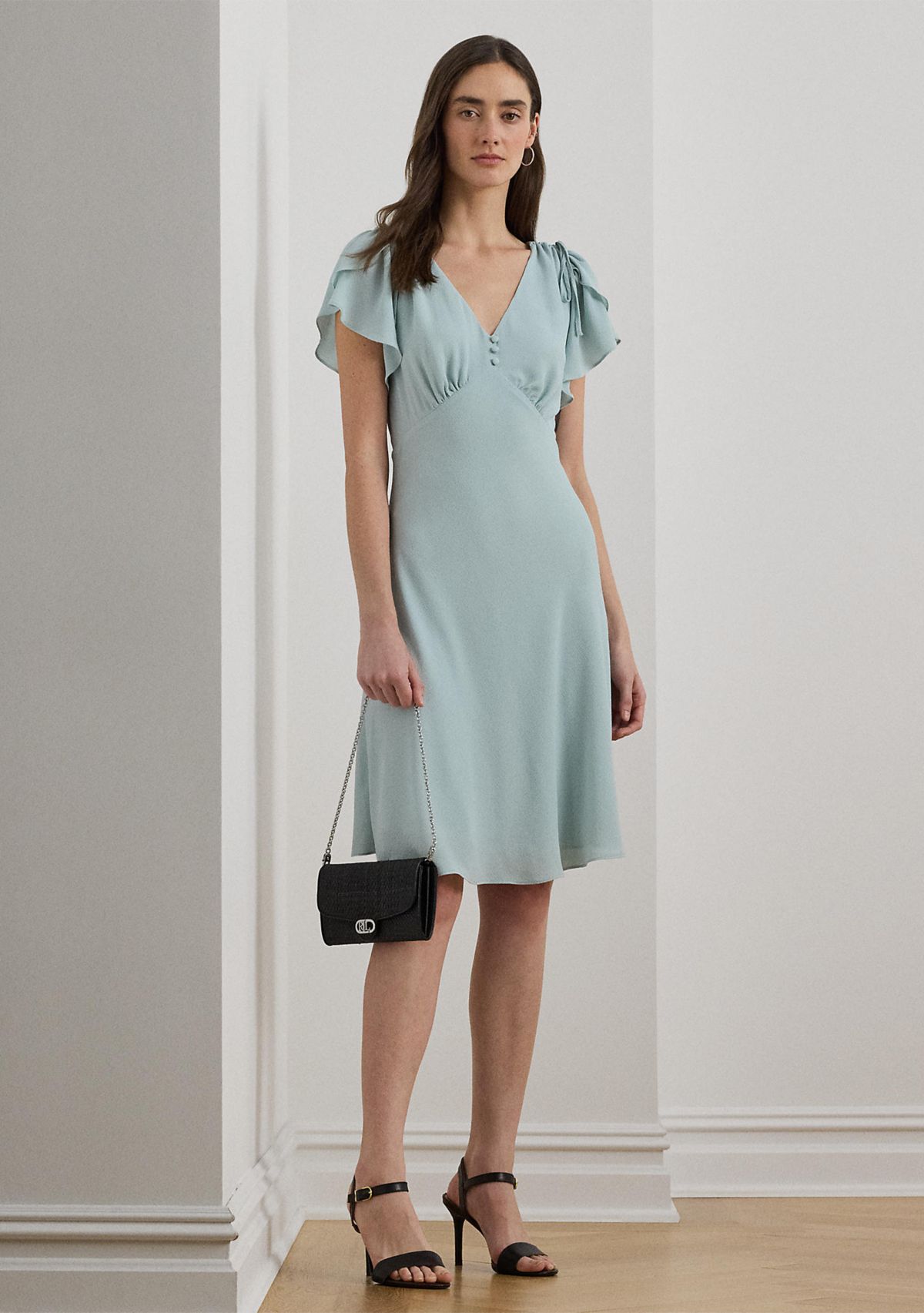 Bubble Crepe Flutter Sleeve Dress