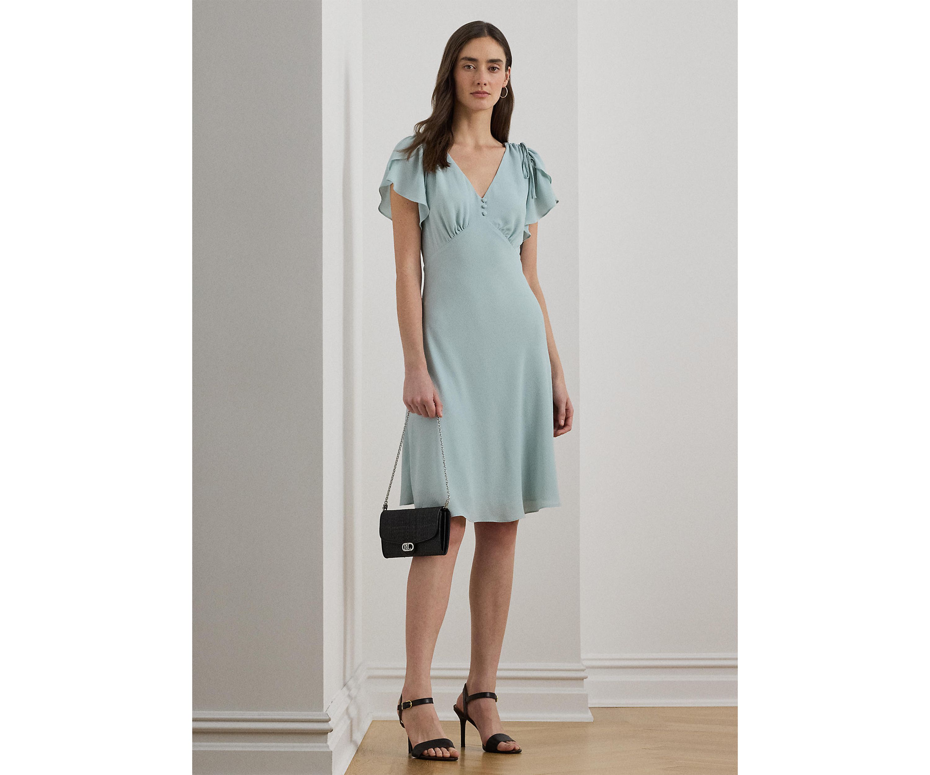 Bubble Crepe Flutter Sleeve Dress