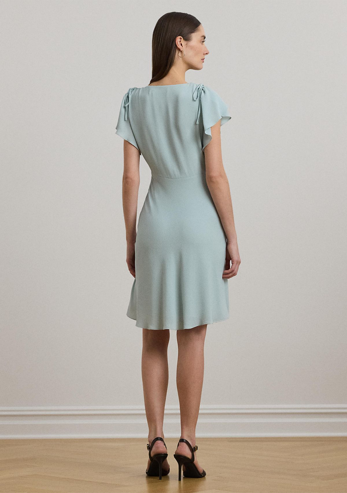 Bubble Crepe Flutter Sleeve Dress