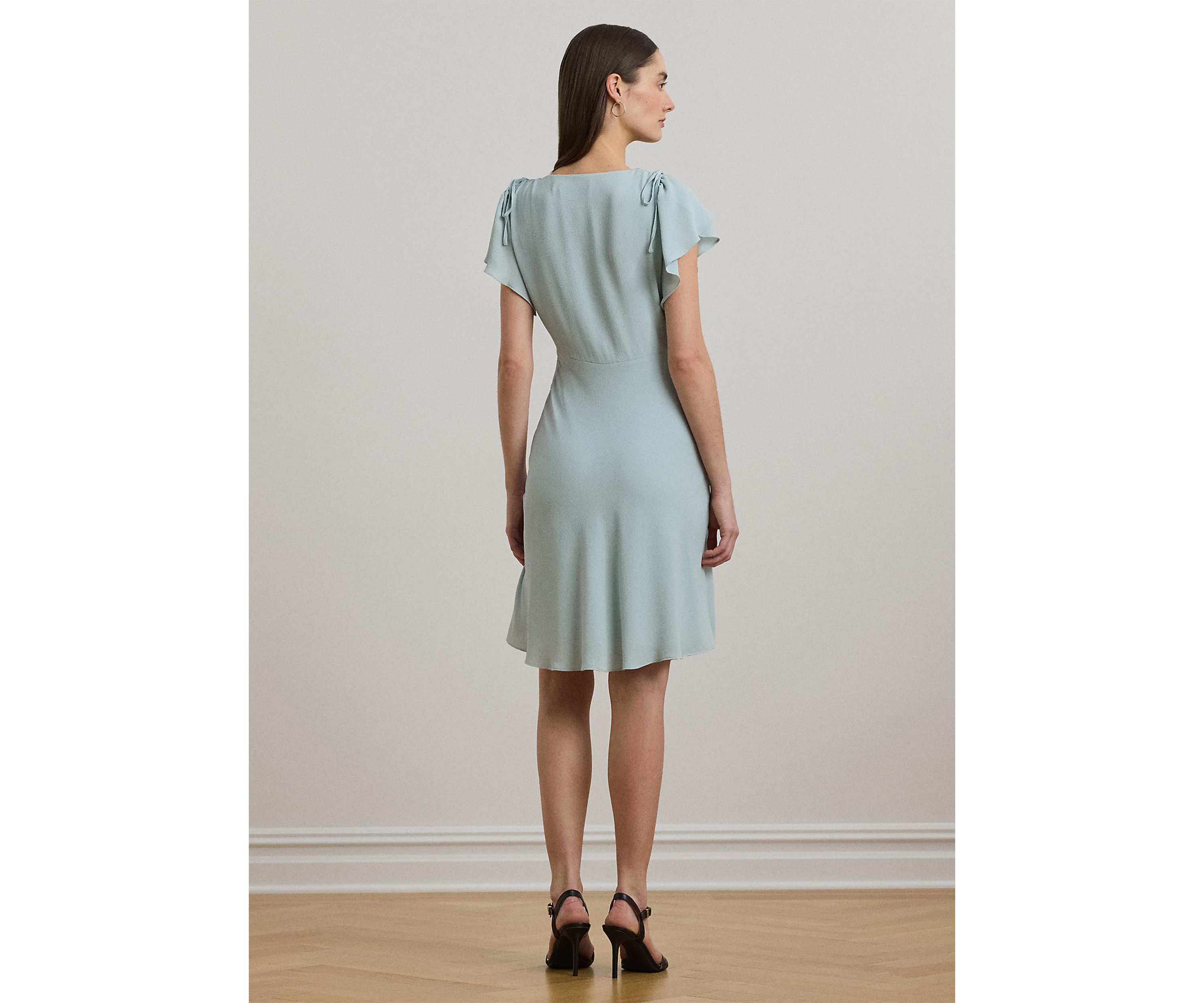Bubble Crepe Flutter Sleeve Dress