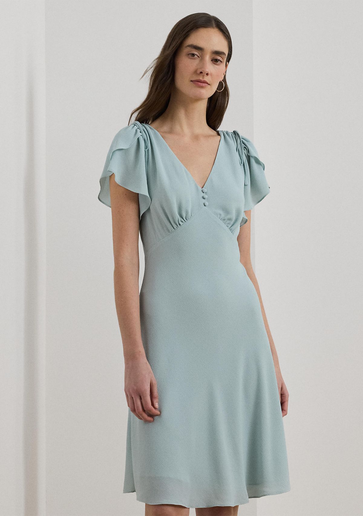 Bubble Crepe Flutter Sleeve Dress