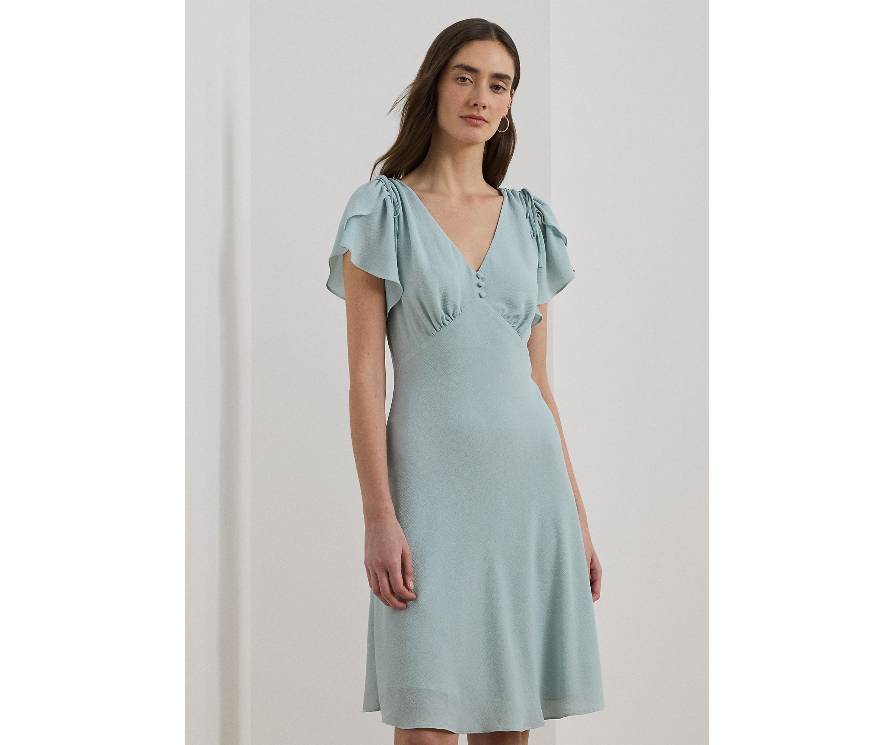 Bubble Crepe Flutter Sleeve Dress