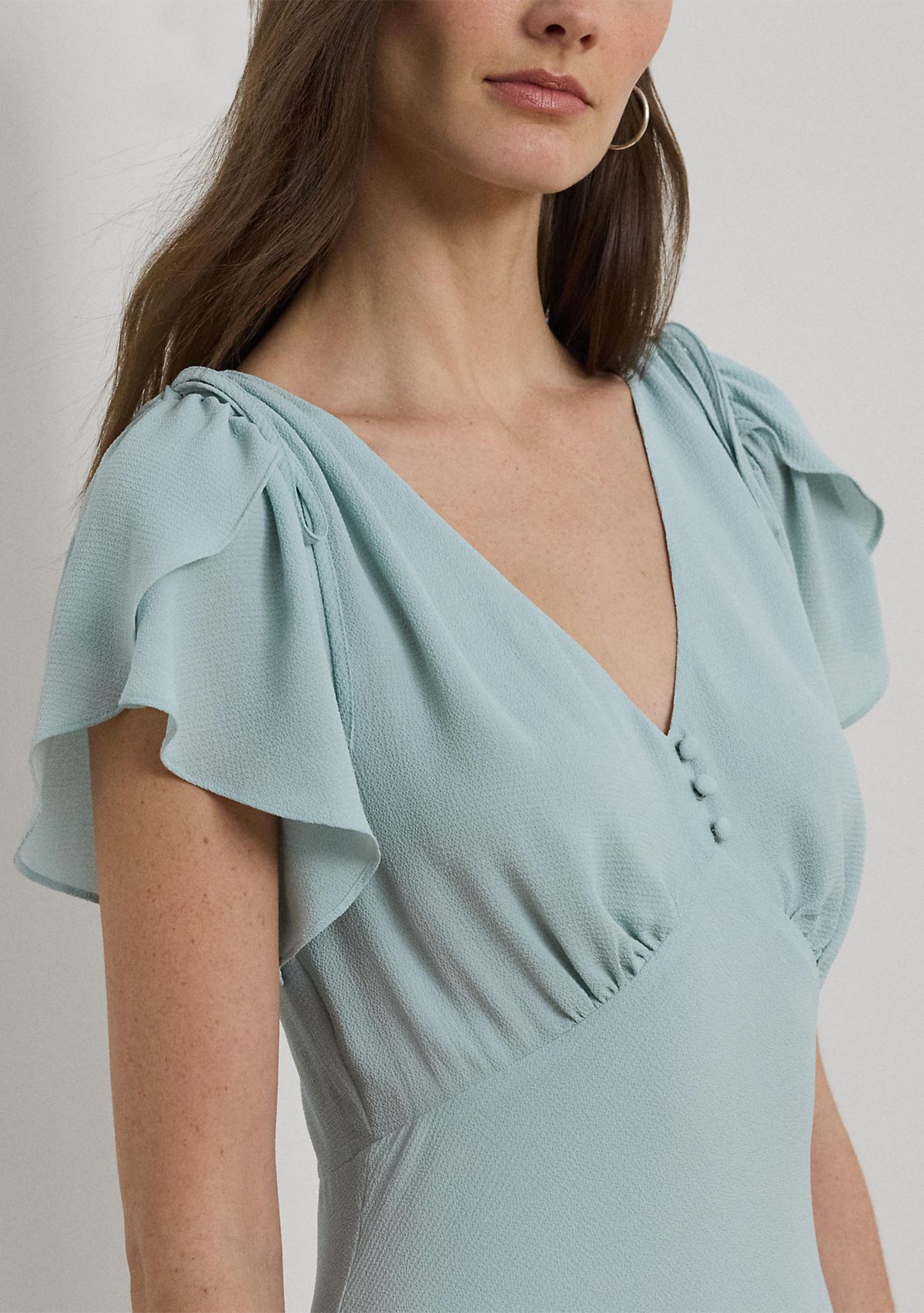 Bubble Crepe Flutter Sleeve Dress