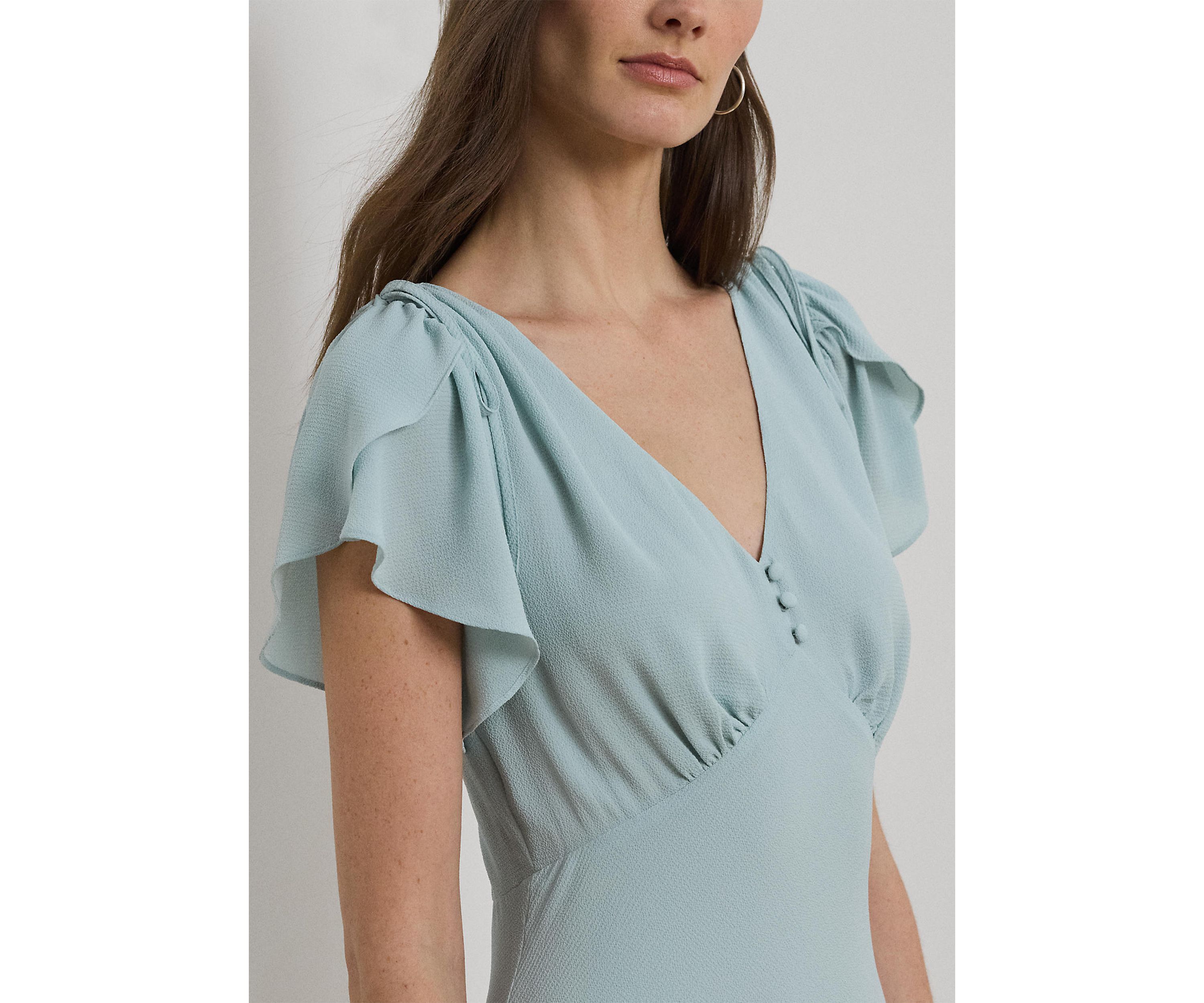 Bubble Crepe Flutter Sleeve Dress