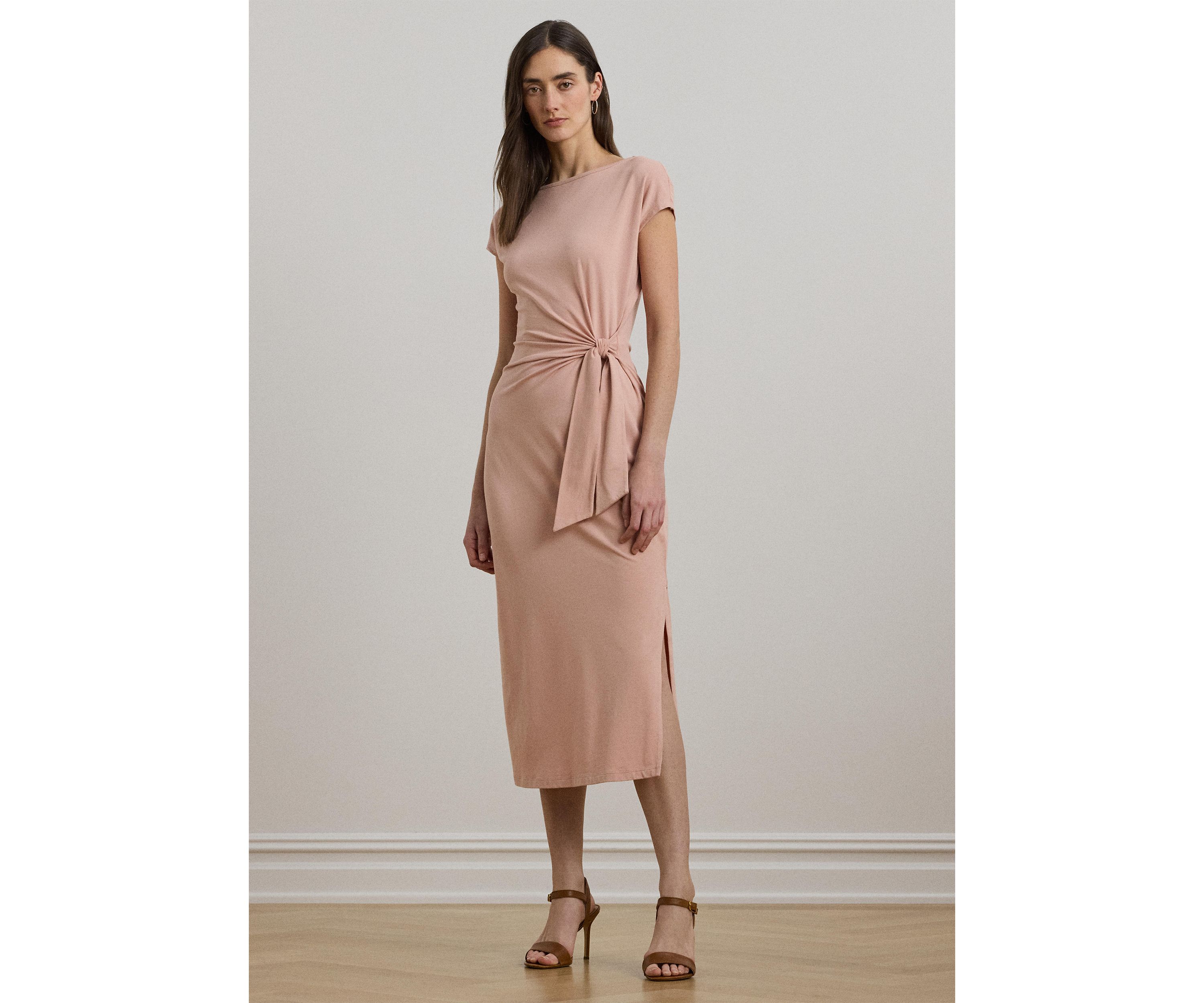 Tie Front Jersey Boat Neck Midi Dress