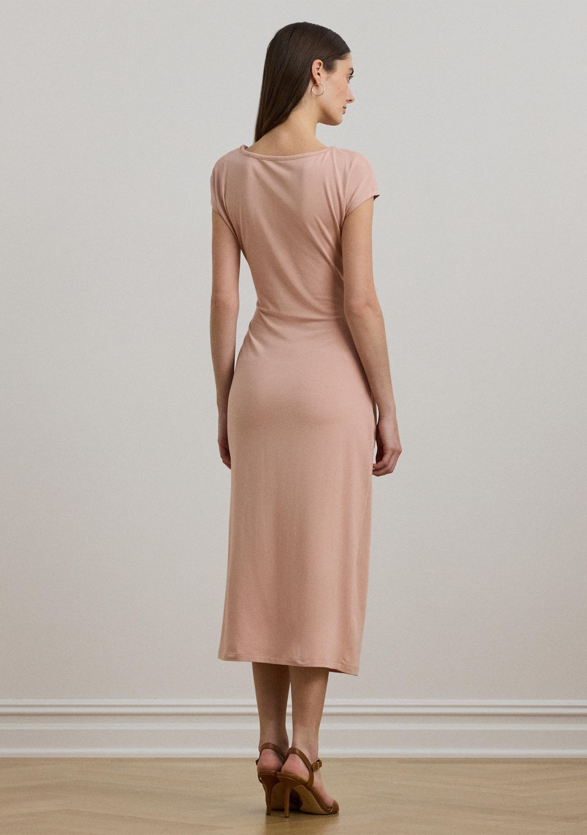 Tie Front Jersey Boat Neck Midi Dress