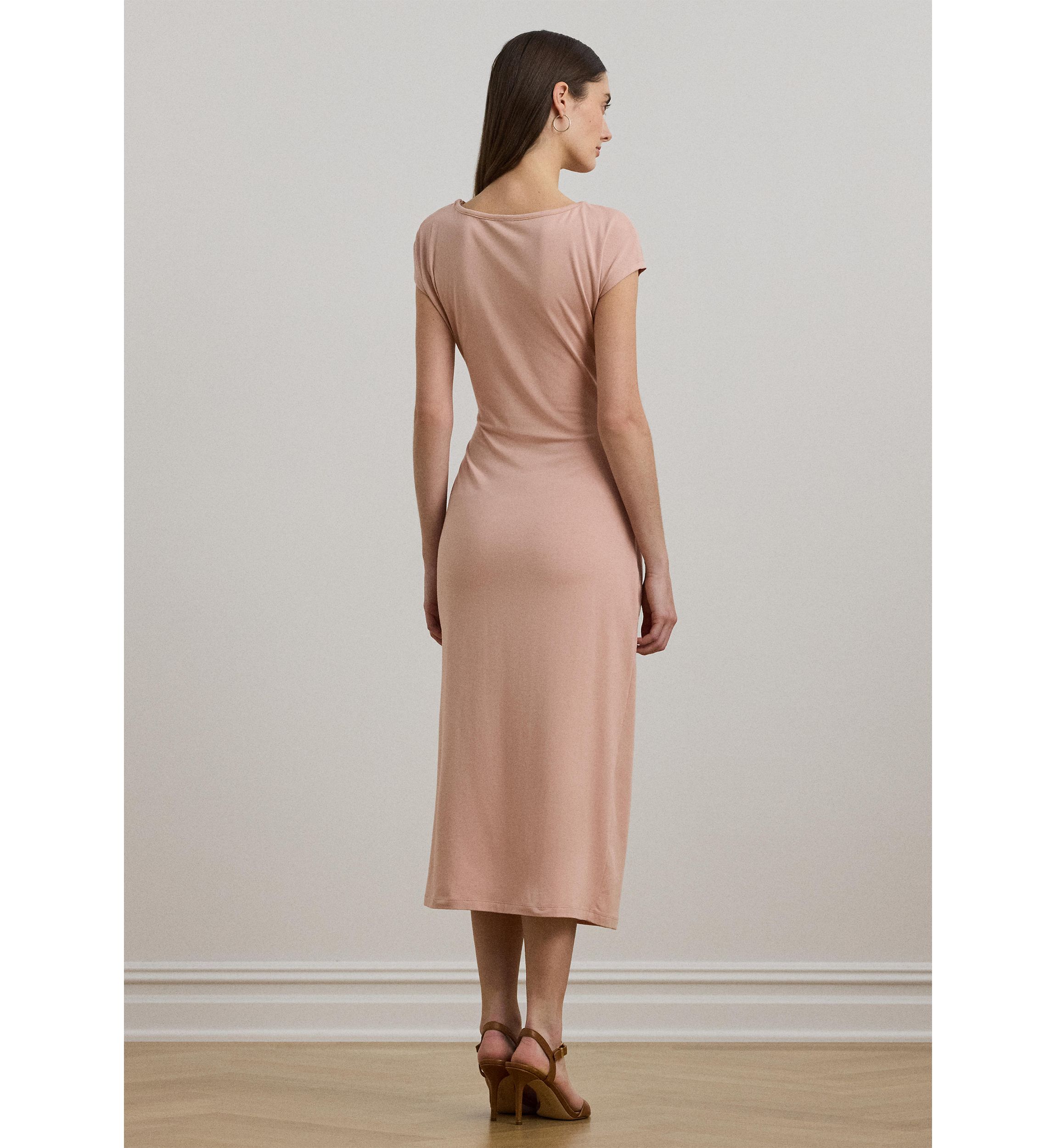 Tie Front Jersey Boat Neck Midi Dress