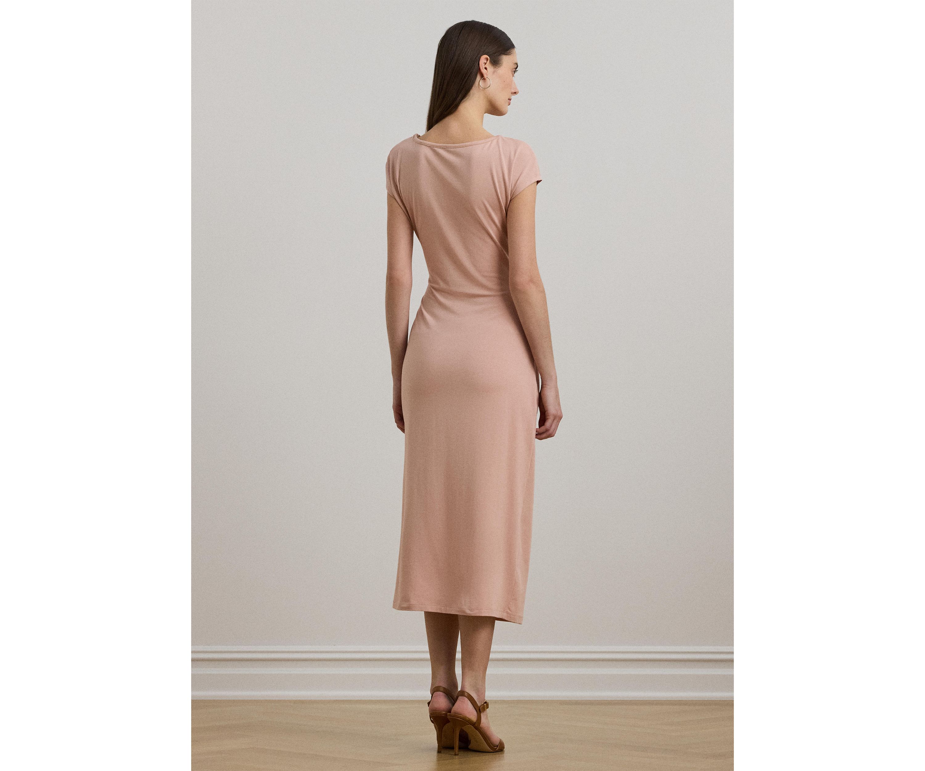 Tie Front Jersey Boat Neck Midi Dress