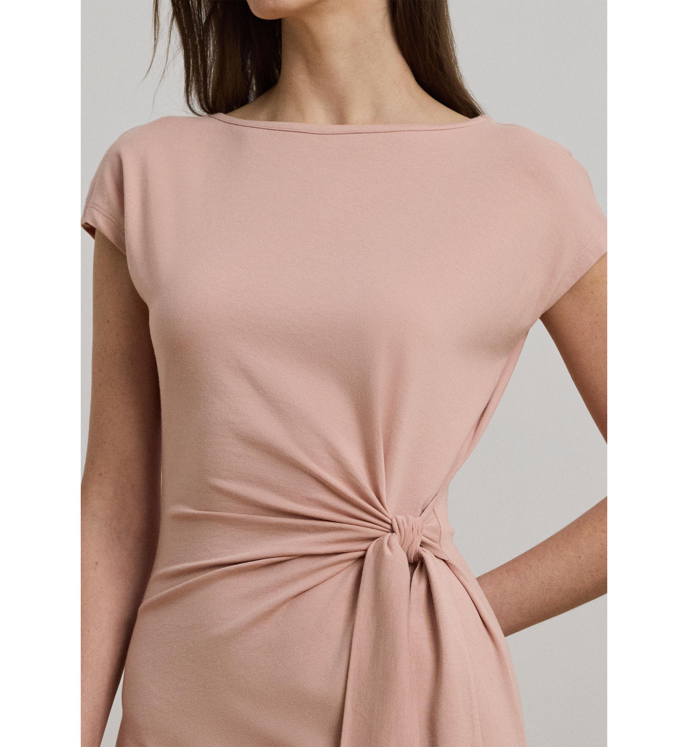 Tie Front Jersey Boat Neck Midi Dress