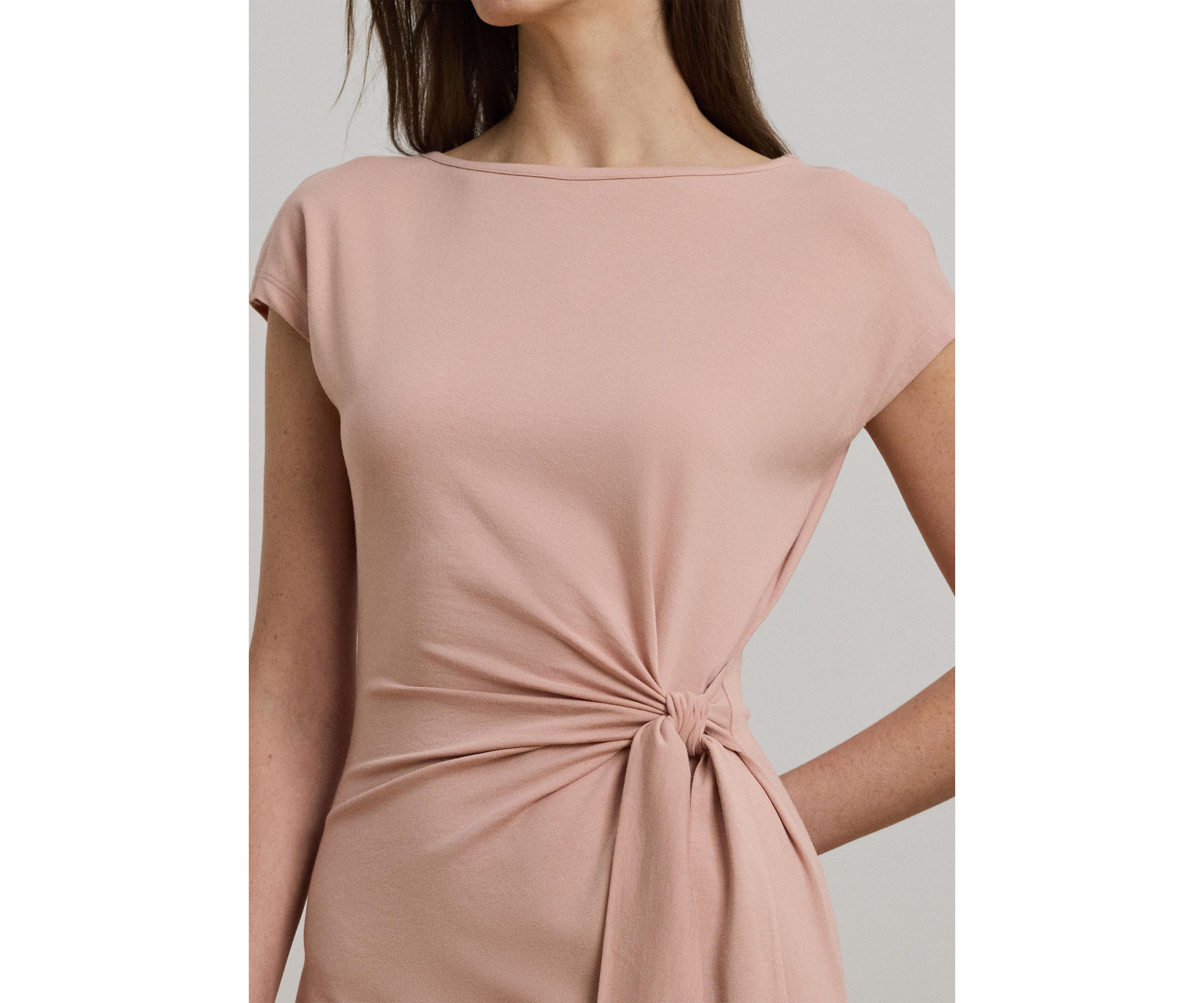 Tie Front Jersey Boat Neck Midi Dress