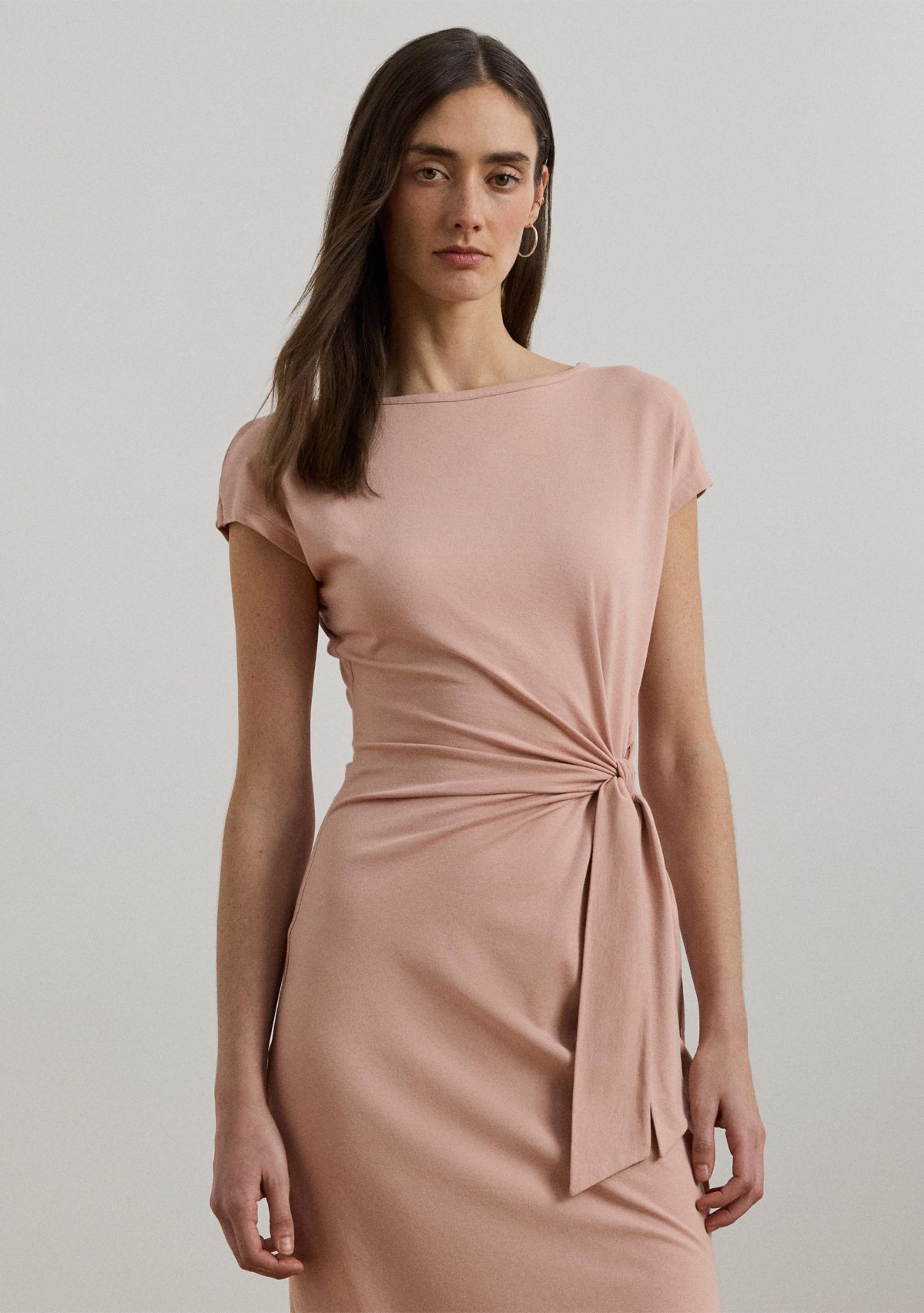 Tie Front Jersey Boat Neck Midi Dress