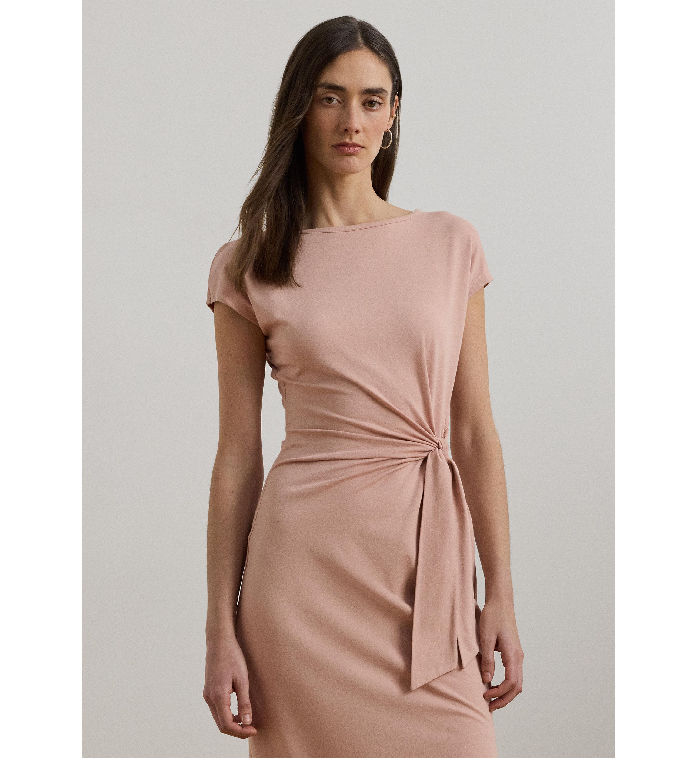 Tie Front Jersey Boat Neck Midi Dress