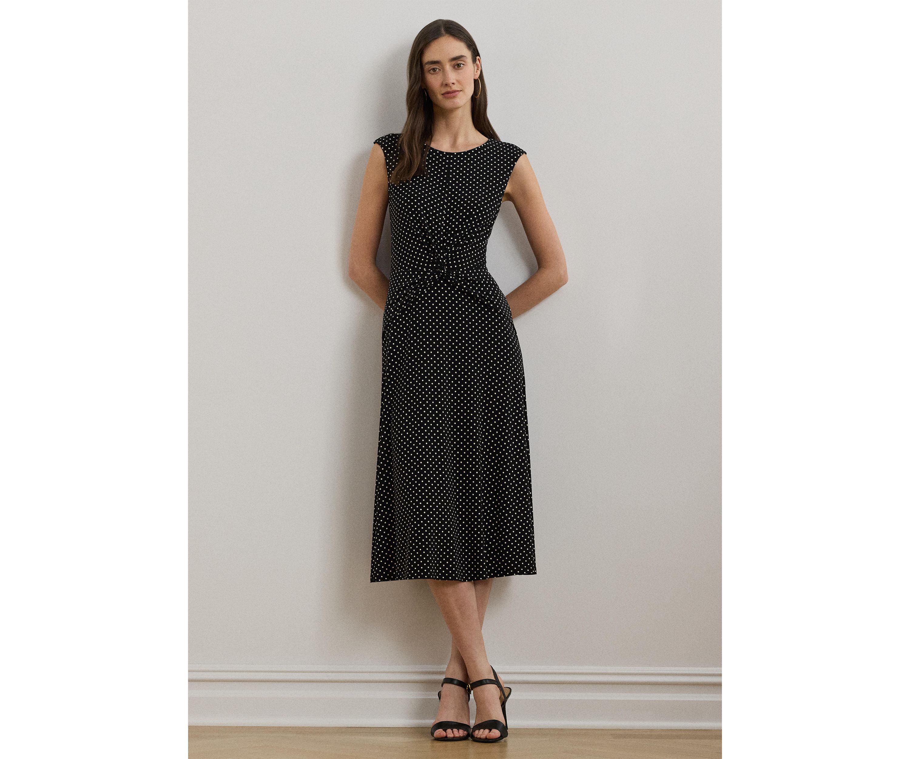 Polka Dot Twist-Front Jersey Dress