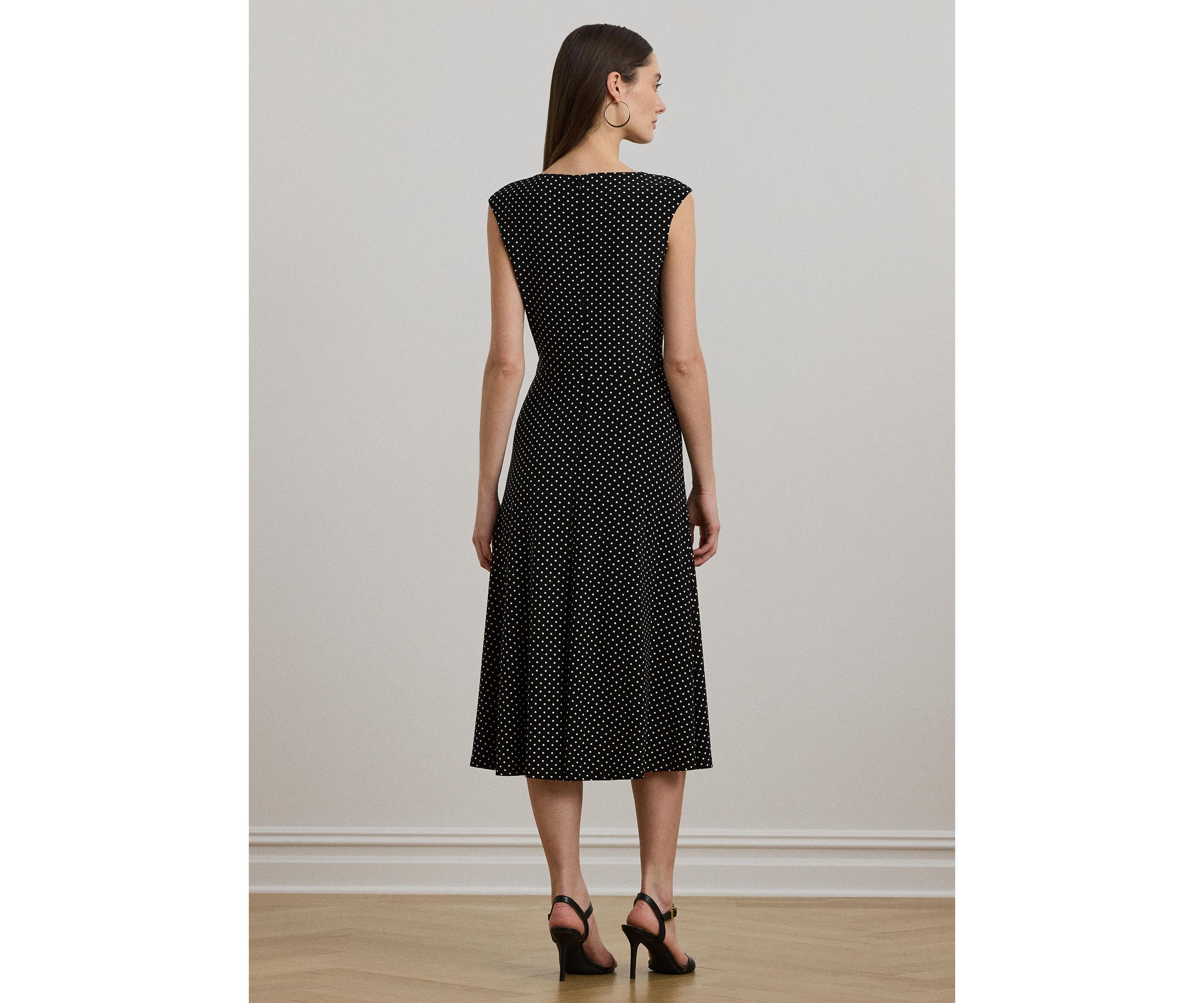 Polka Dot Twist-Front Jersey Dress