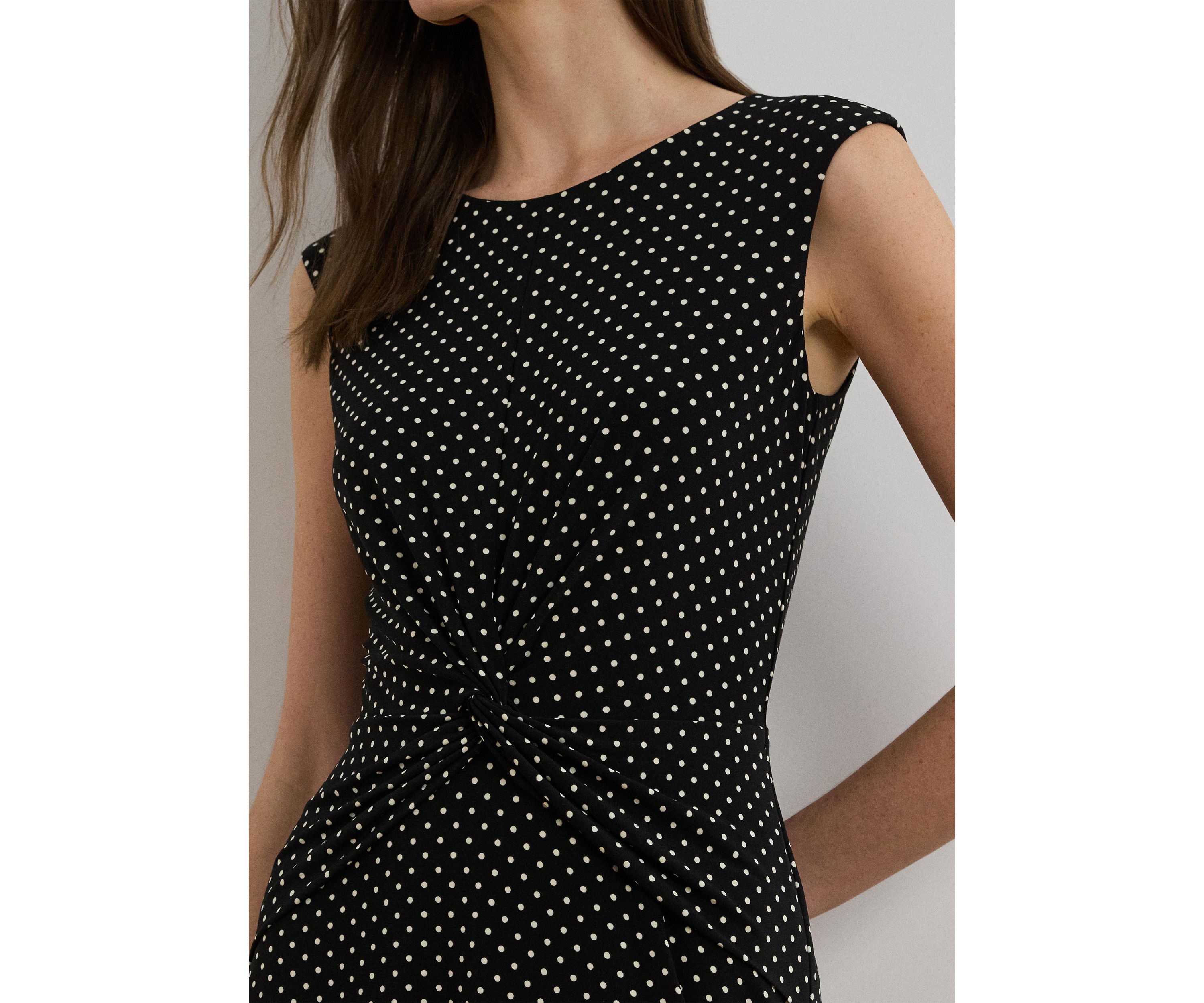 Polka Dot Twist-Front Jersey Dress