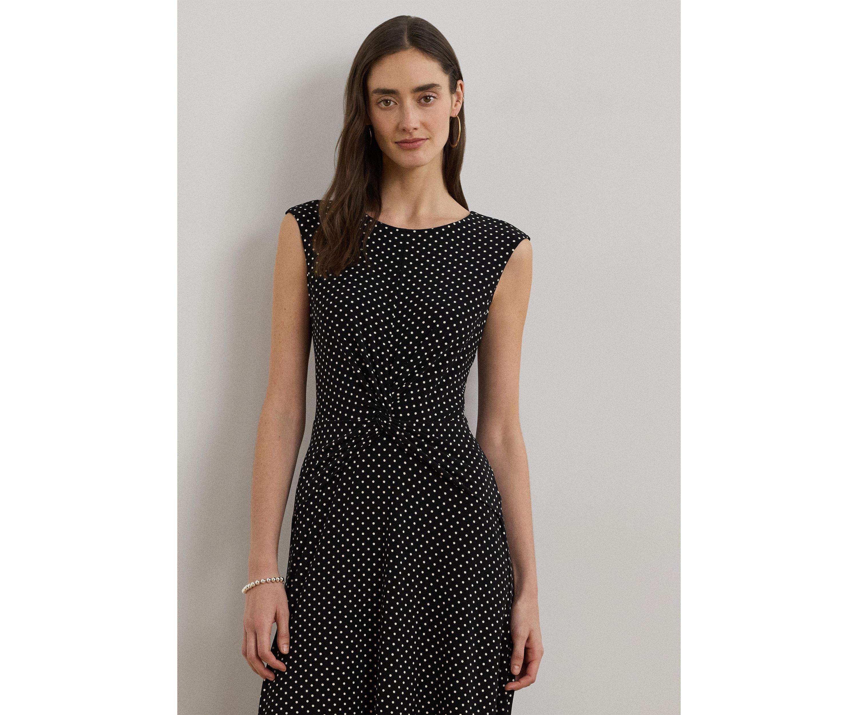 Polka Dot Twist-Front Jersey Dress
