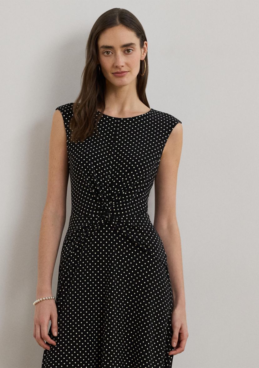 Polka Dot Twist-Front Jersey Dress