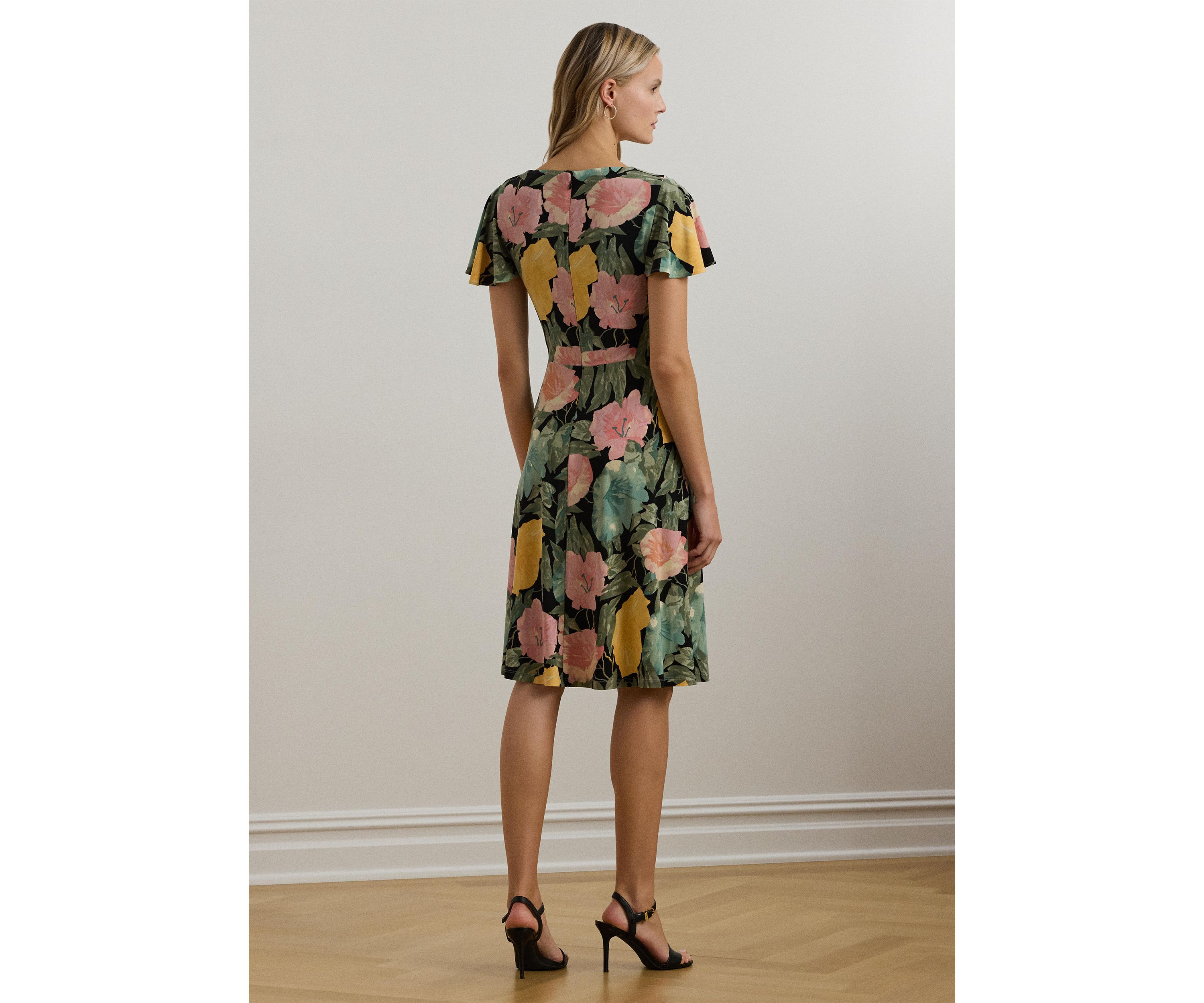 Womens Floral Stretch Jersey Surplice Dress