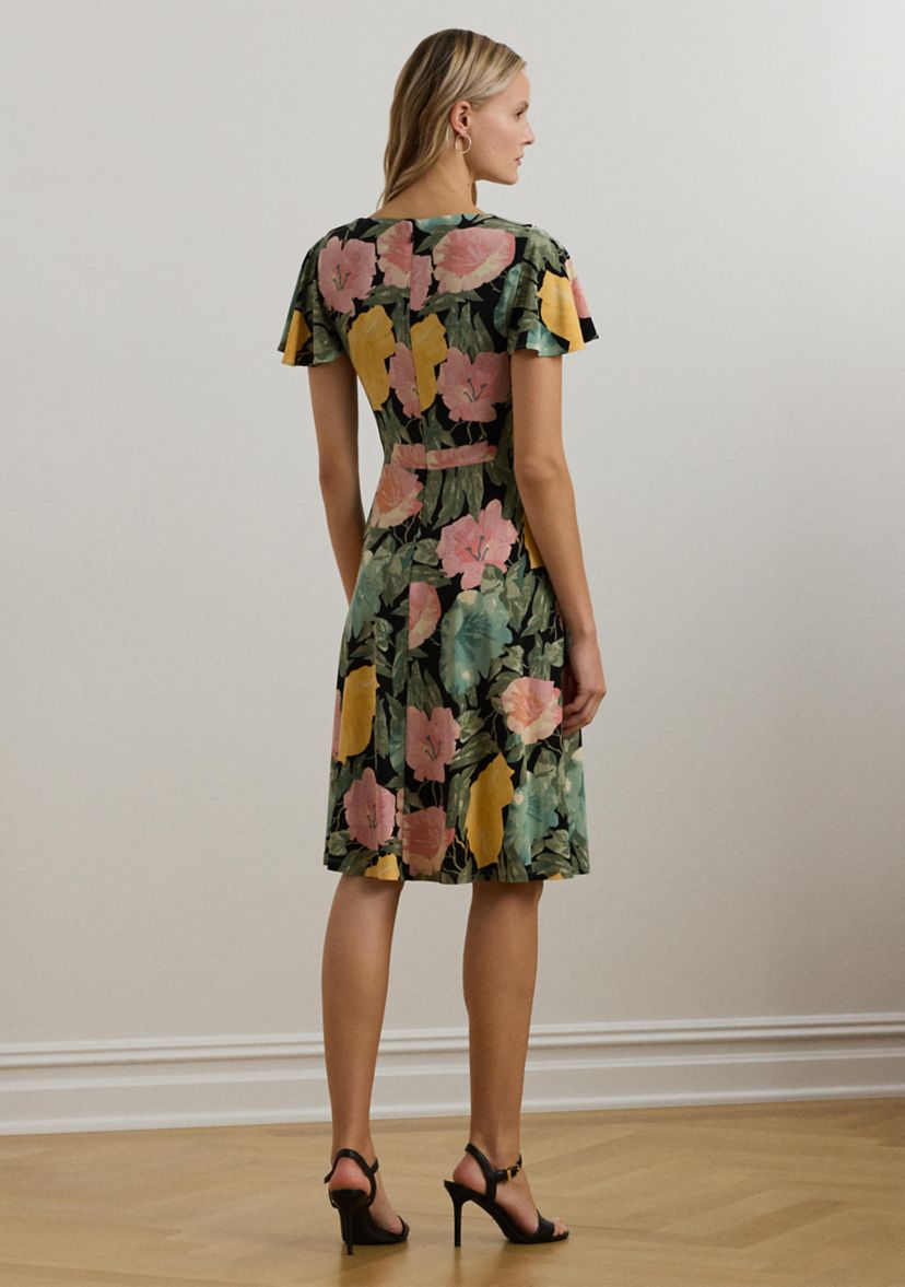 Womens Floral Stretch Jersey Surplice Dress