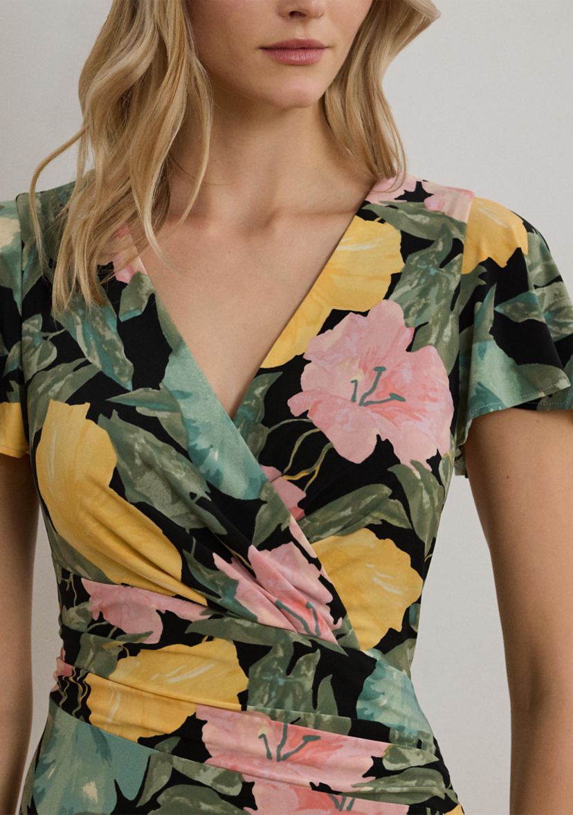 Womens Floral Stretch Jersey Surplice Dress