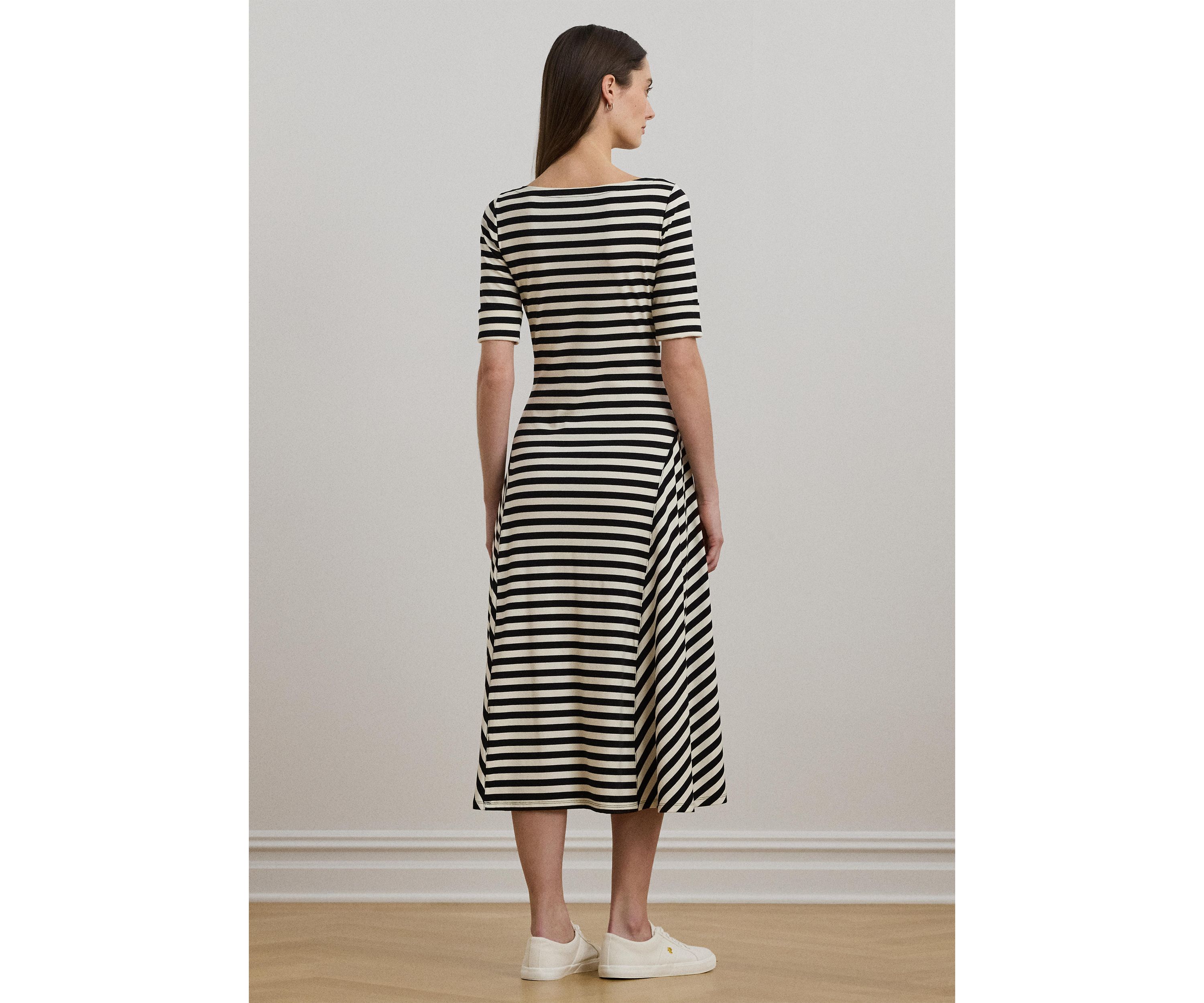 Womens Striped Stretch Cotton Midi Dress