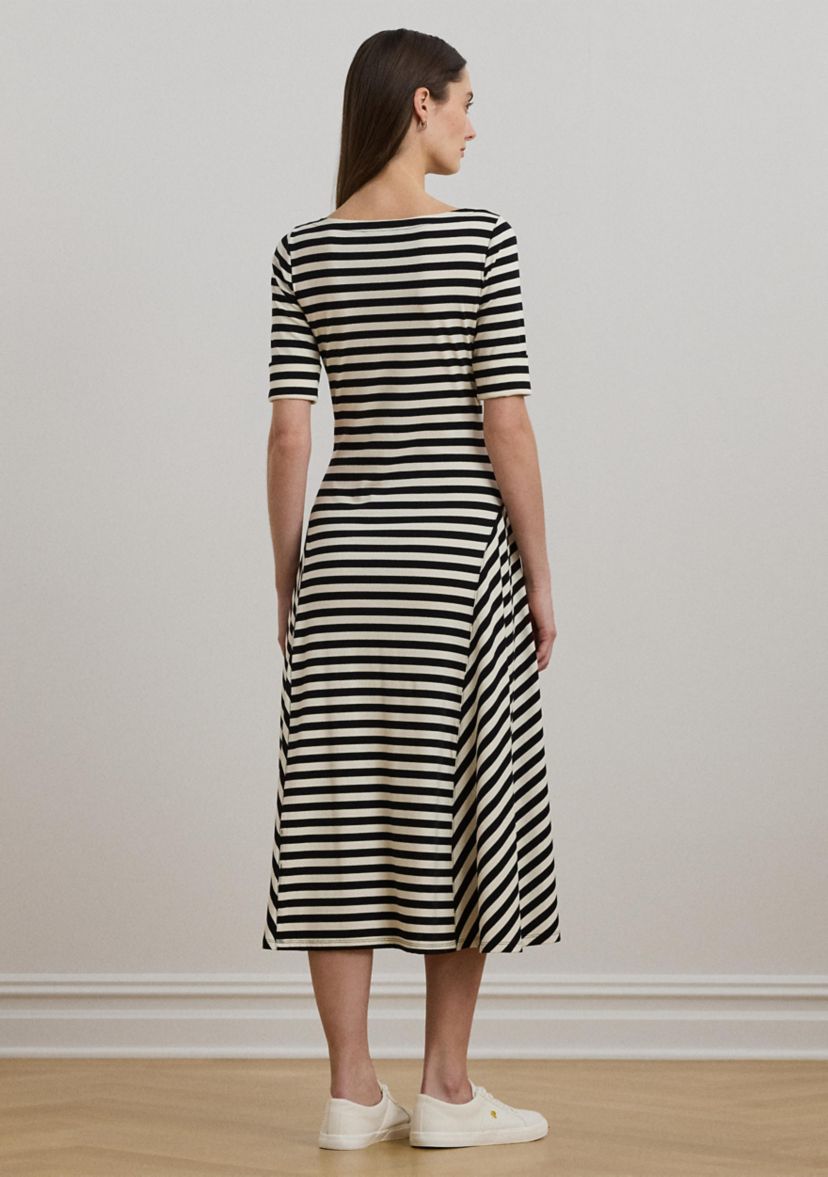 Womens Striped Stretch Cotton Midi Dress