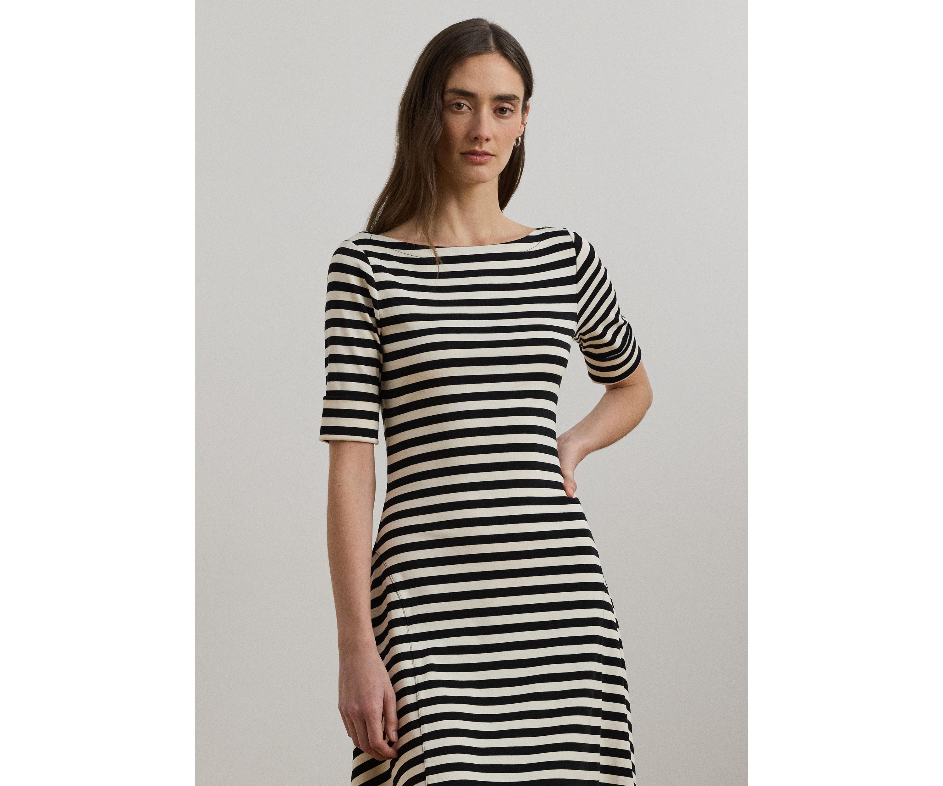 Womens Striped Stretch Cotton Midi Dress