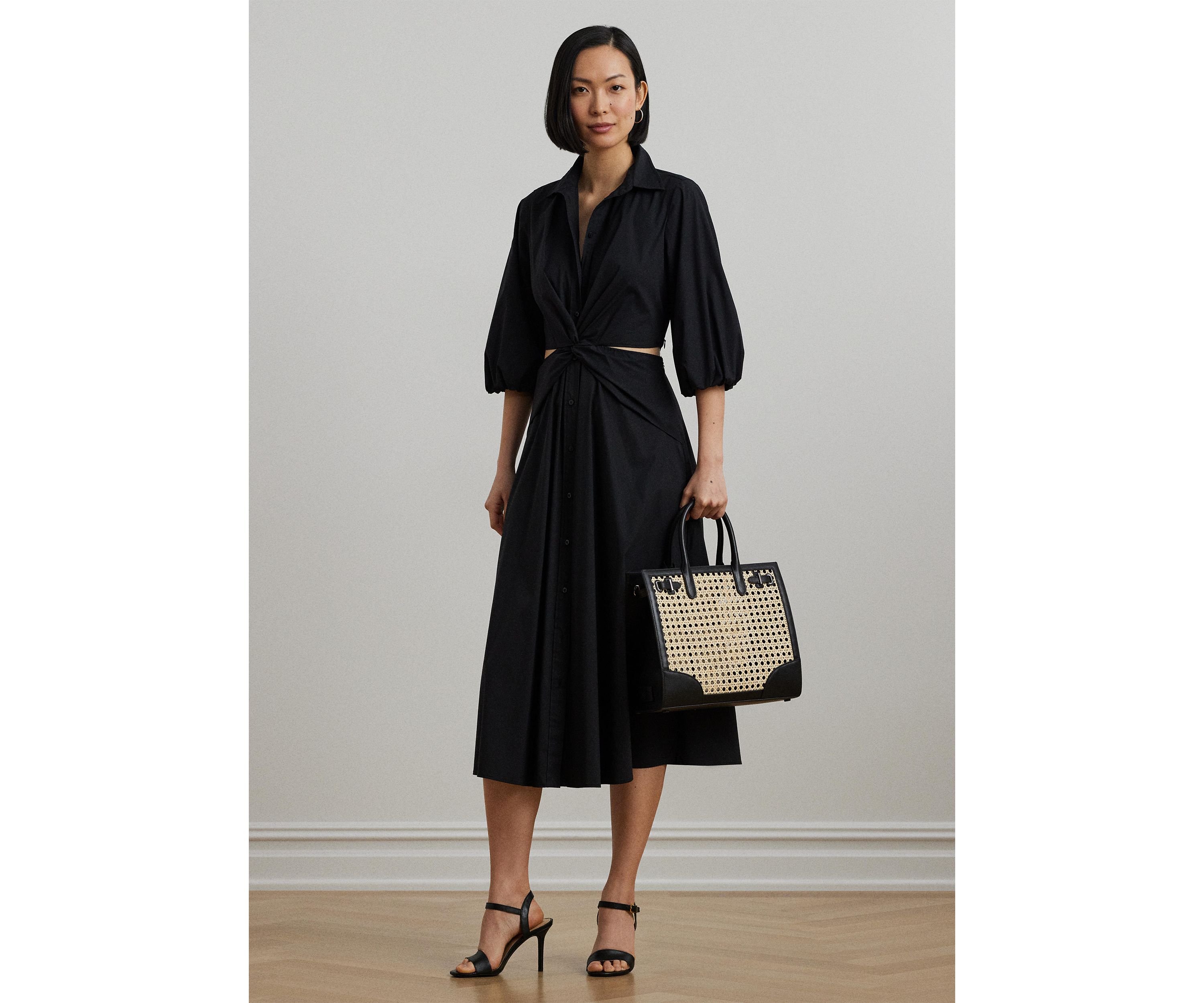 Cotton Blend Bubble Sleeve Shirtdress