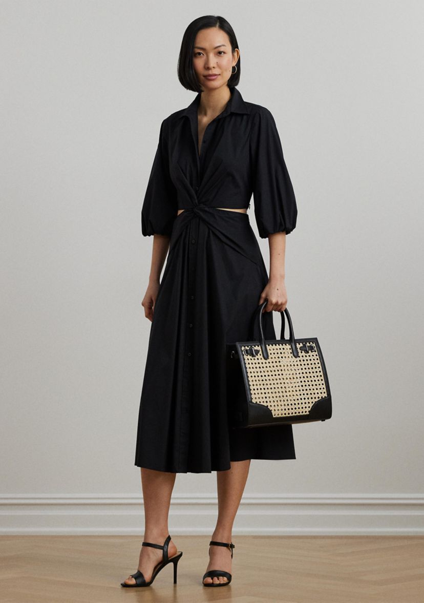 Cotton Blend Bubble Sleeve Shirtdress