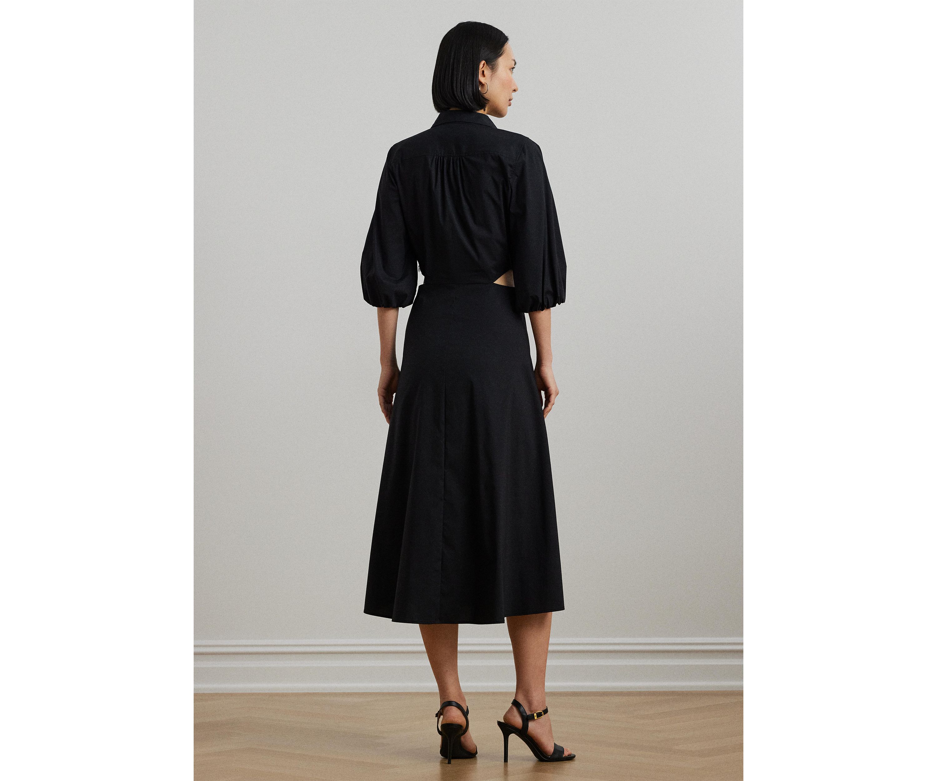 Cotton Blend Bubble Sleeve Shirtdress