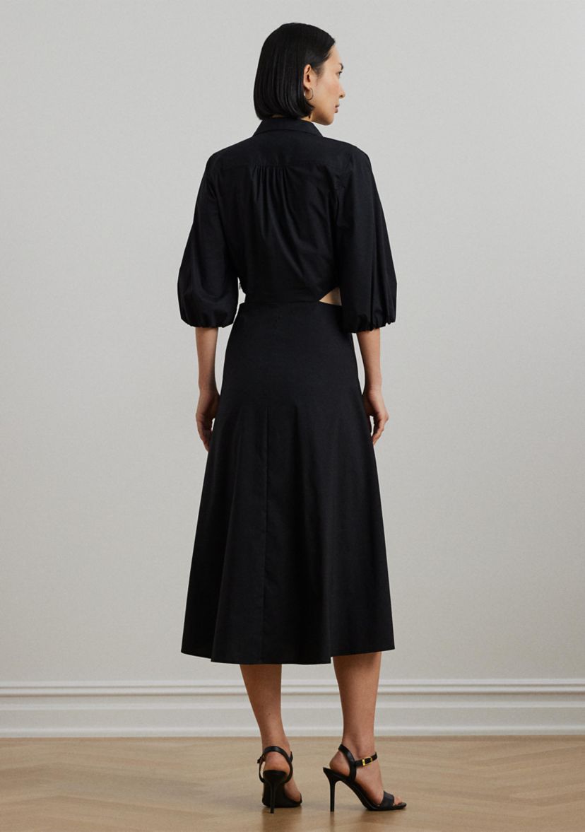 Cotton Blend Bubble Sleeve Shirtdress