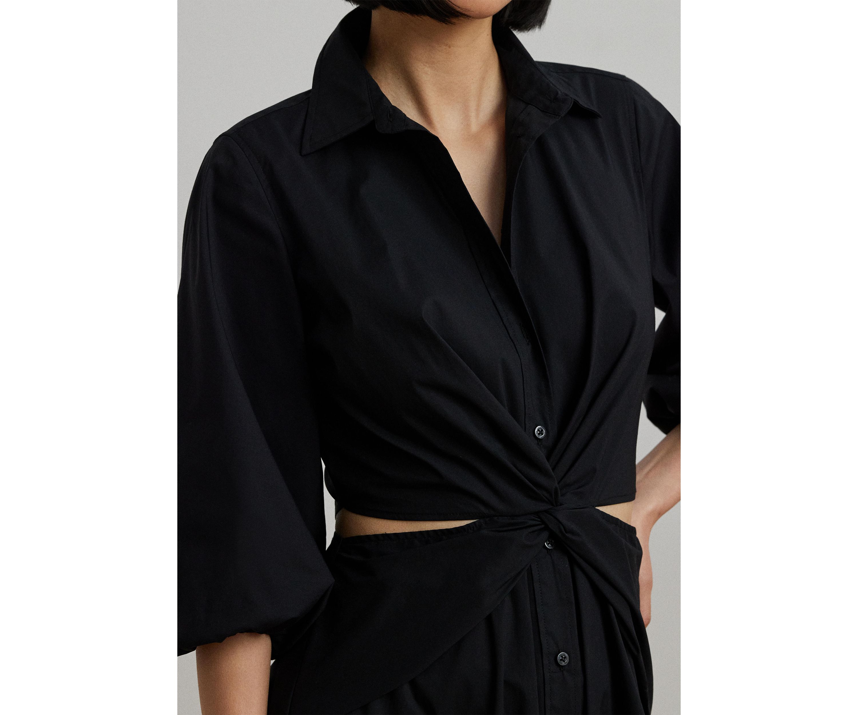 Cotton Blend Bubble Sleeve Shirtdress