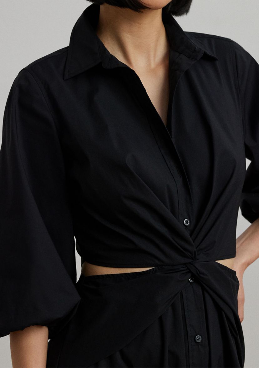 Cotton Blend Bubble Sleeve Shirtdress