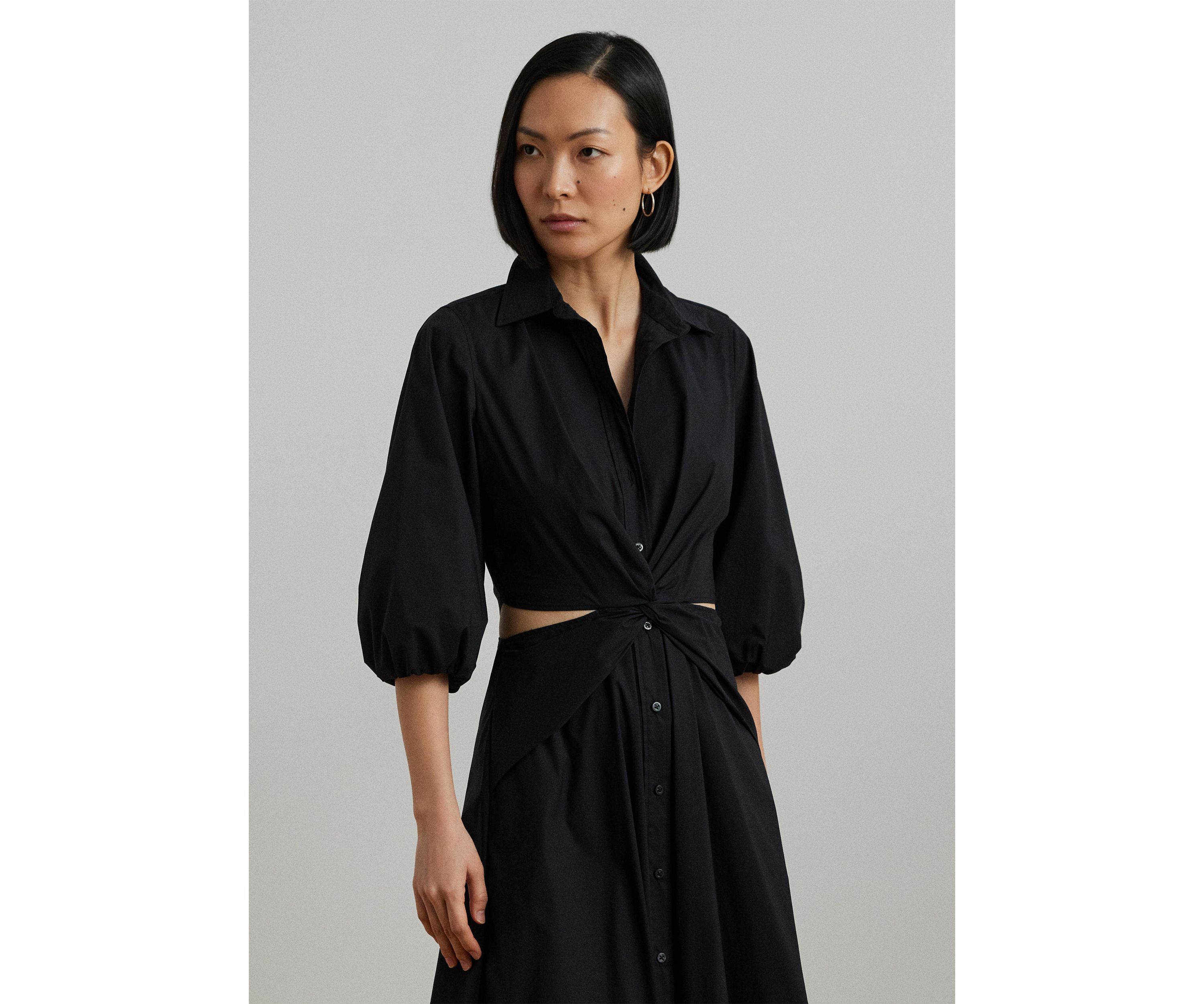 Cotton Blend Bubble Sleeve Shirtdress