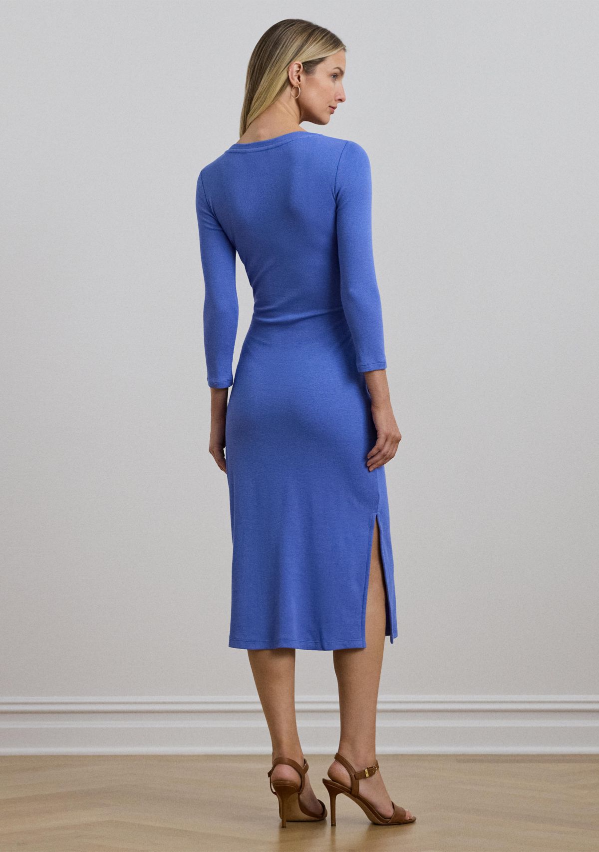 Womens Tie-Front Cotton-Blend Crew Neck Dress