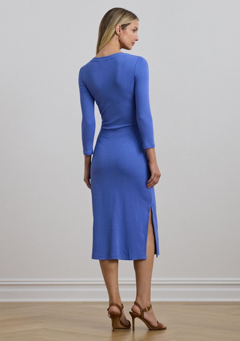 Womens Tie-Front Cotton-Blend Crew Neck Dress