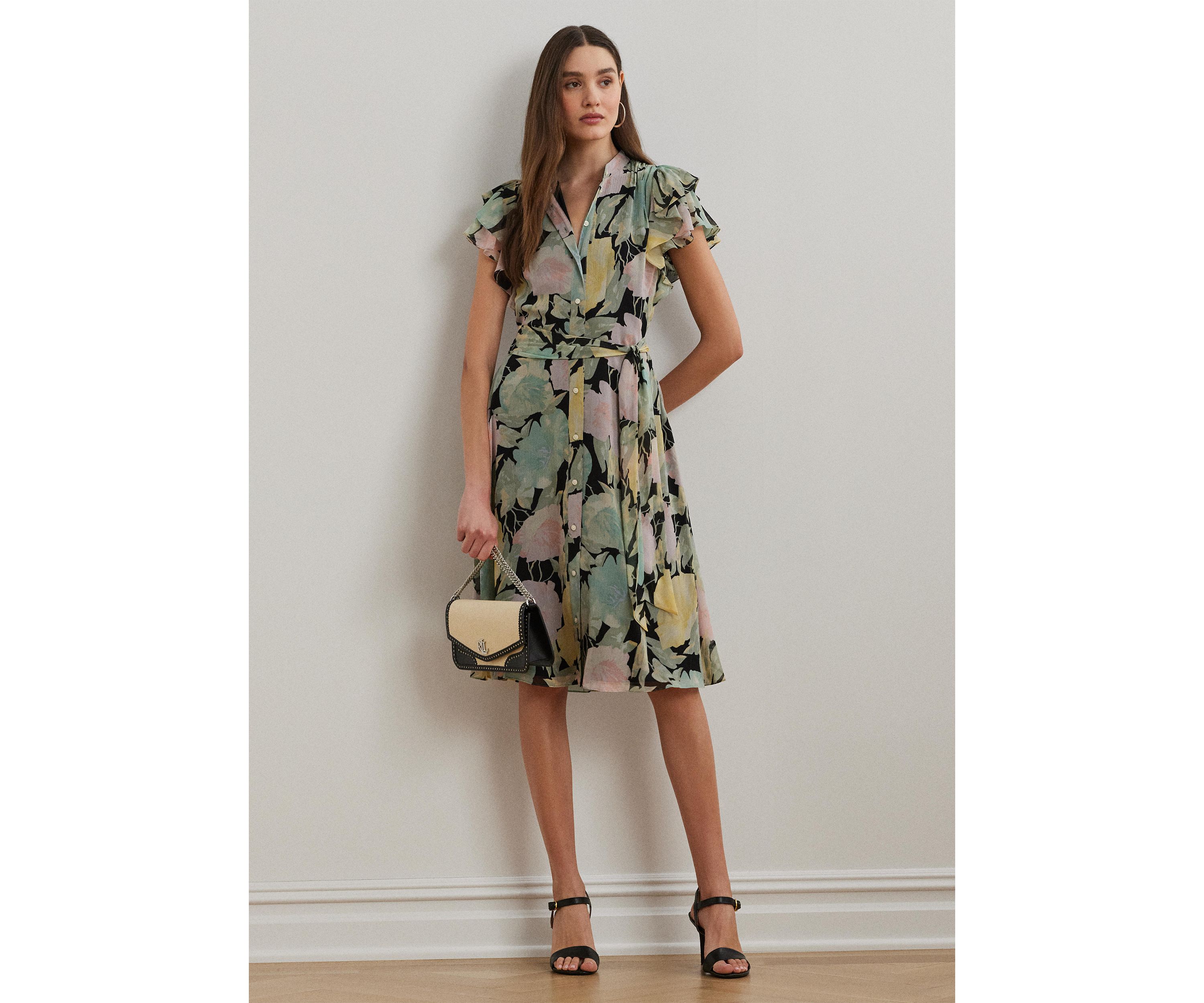Floral Belted Georgette Shirtdress