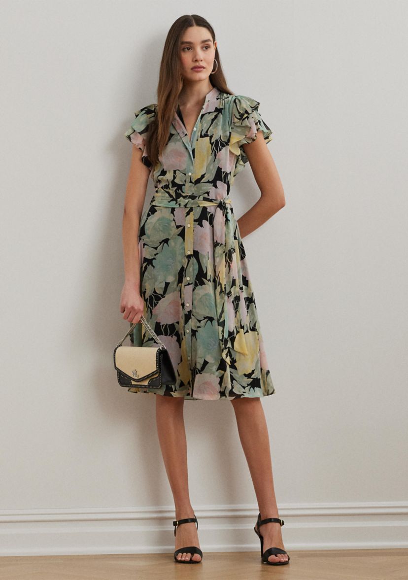 Floral Belted Georgette Shirtdress