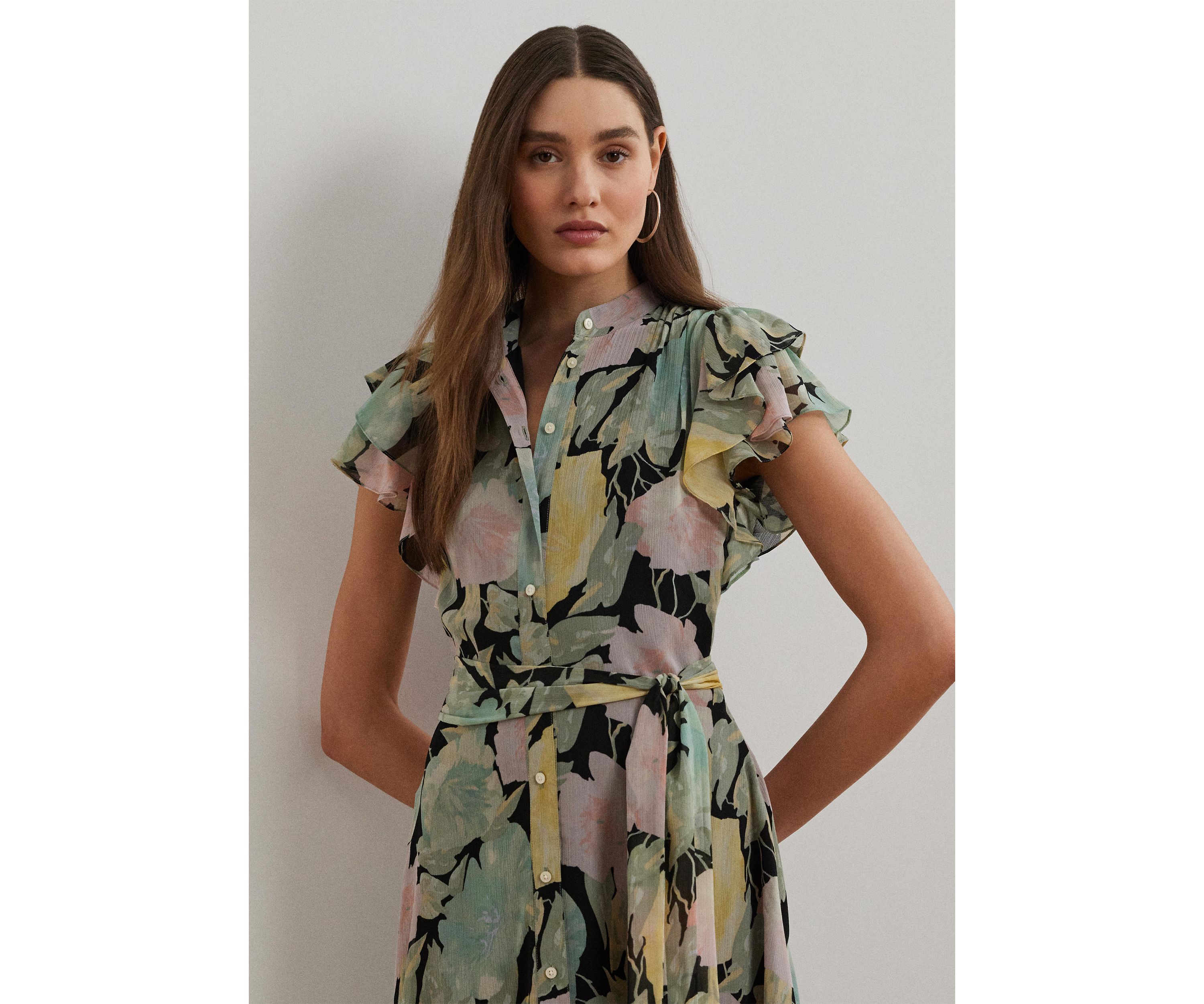 Floral Belted Georgette Shirtdress