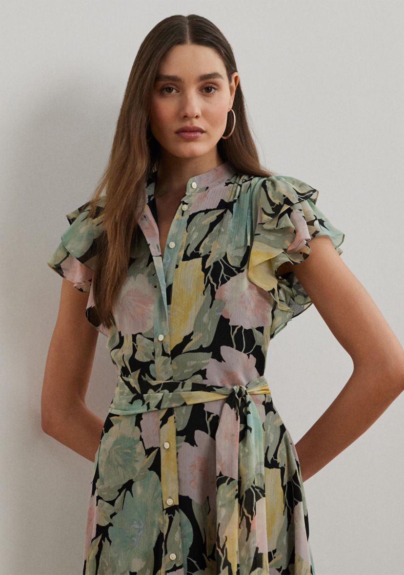 Floral Belted Georgette Shirtdress