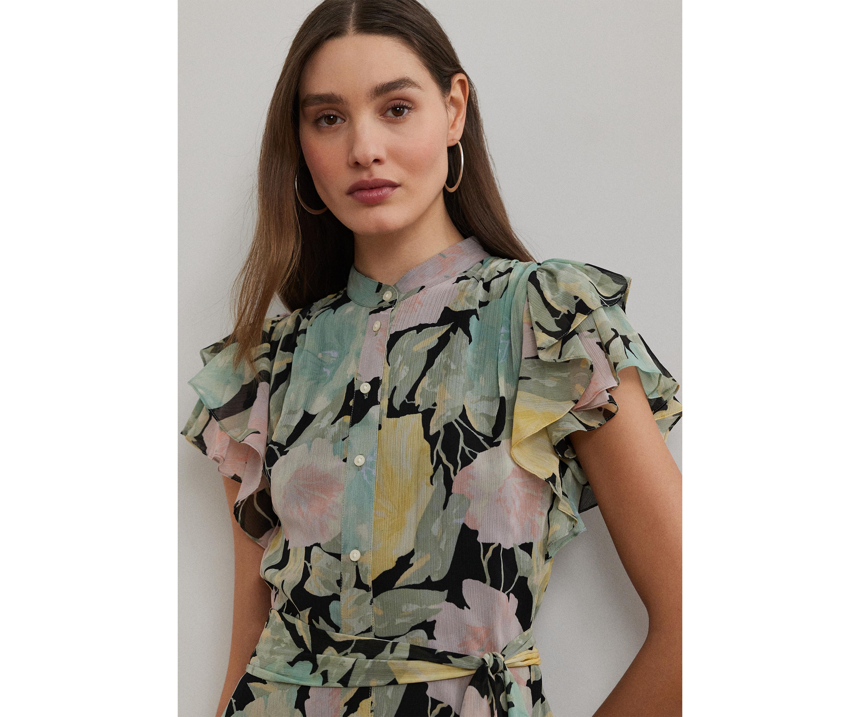 Floral Belted Georgette Shirtdress