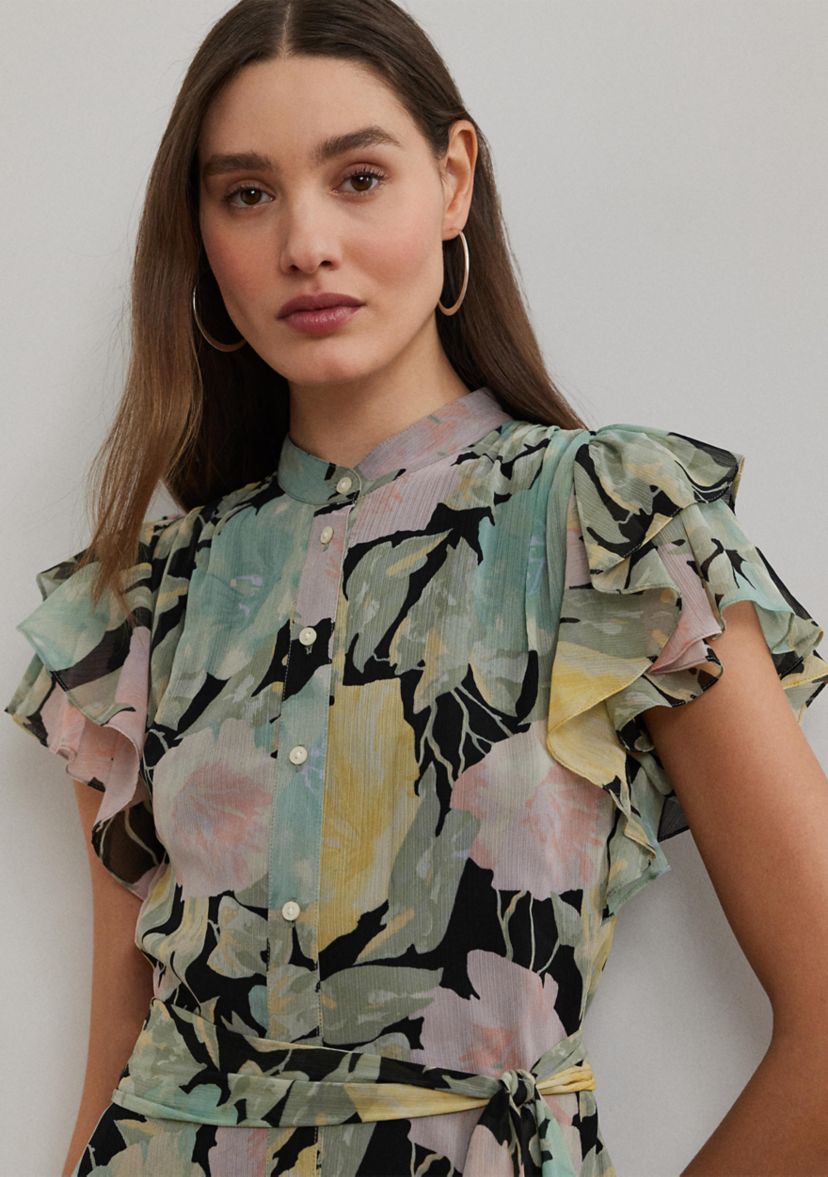 Floral Belted Georgette Shirtdress