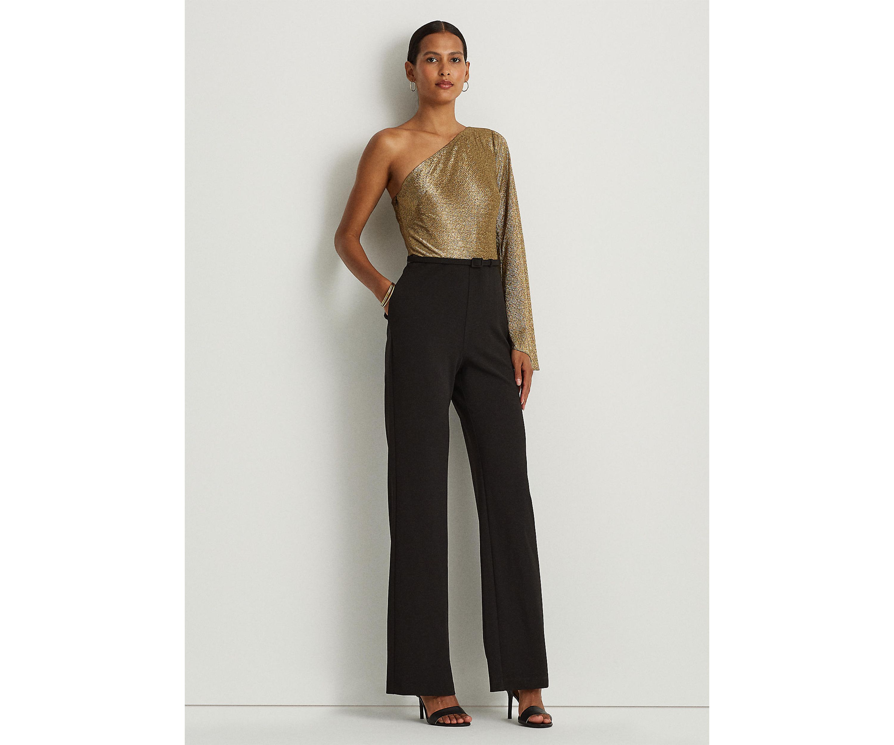 Metallic Crepe One-Shoulder Jumpsuit