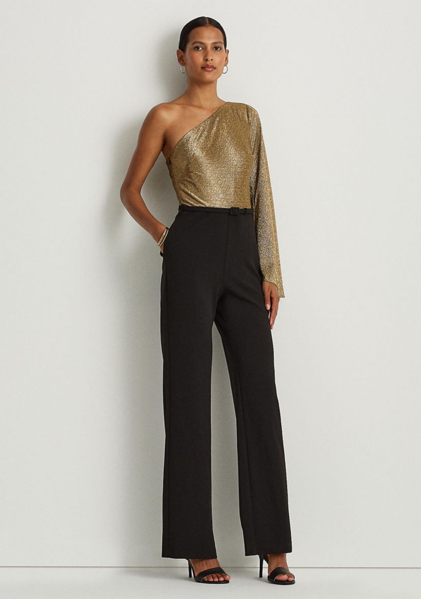 Metallic Crepe One-Shoulder Jumpsuit