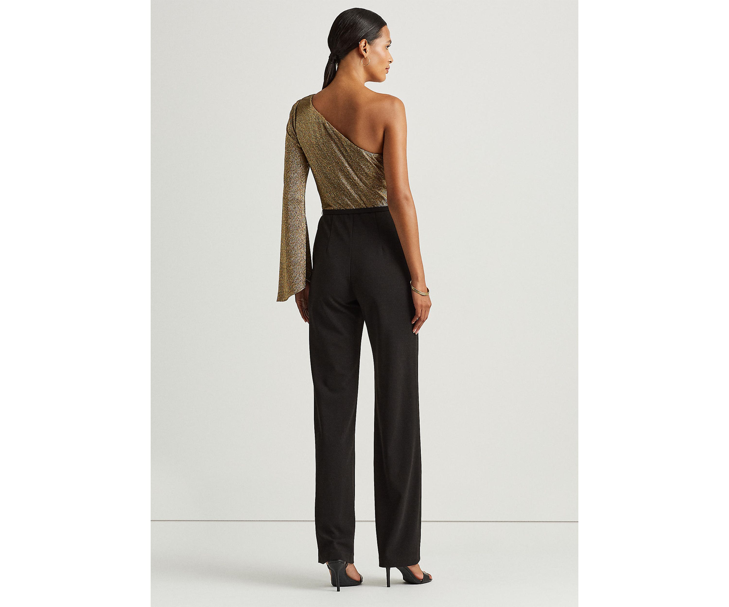 Metallic Crepe One-Shoulder Jumpsuit